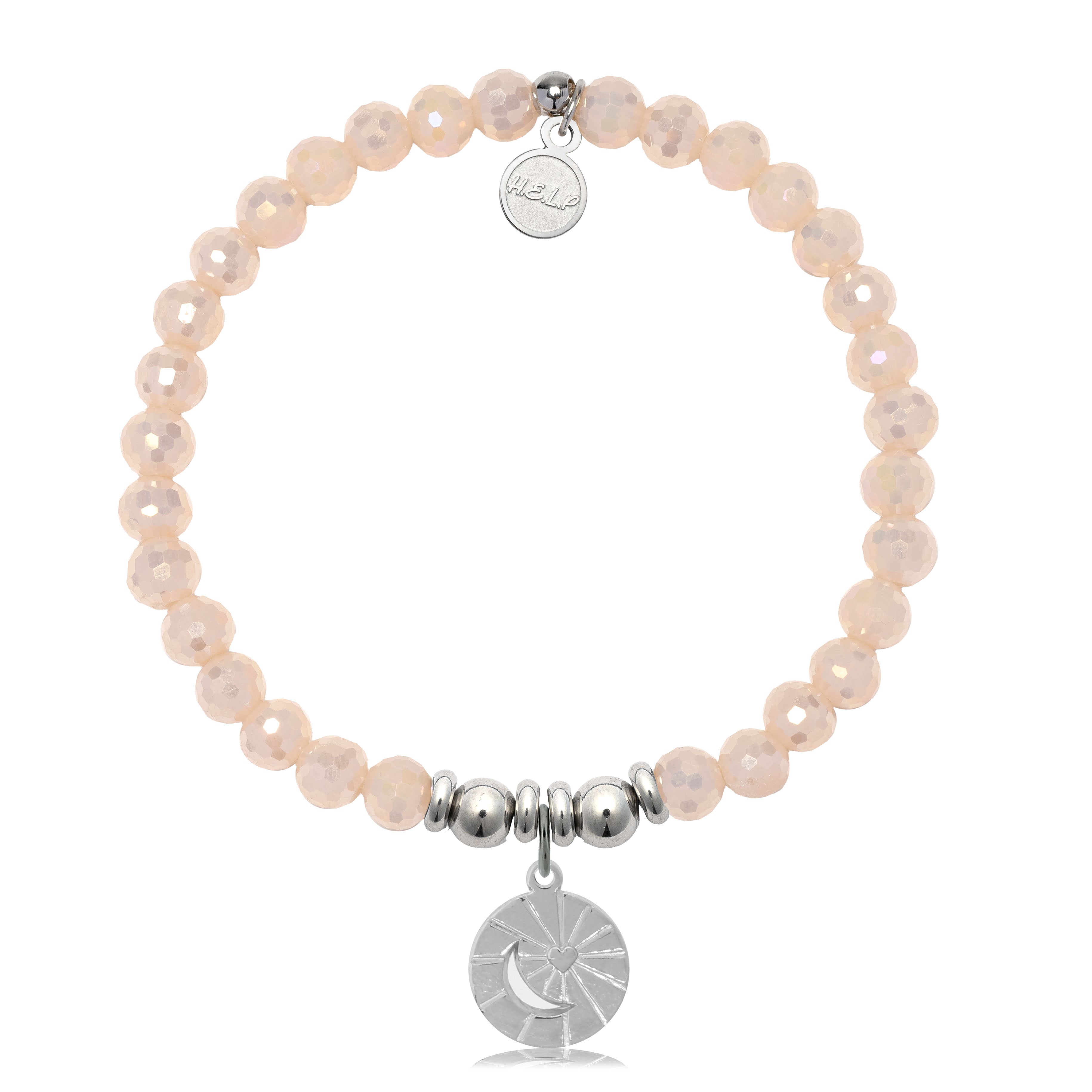 HELP by TJ Moon and Back Charm with Beige Crystal Charity Bracelet