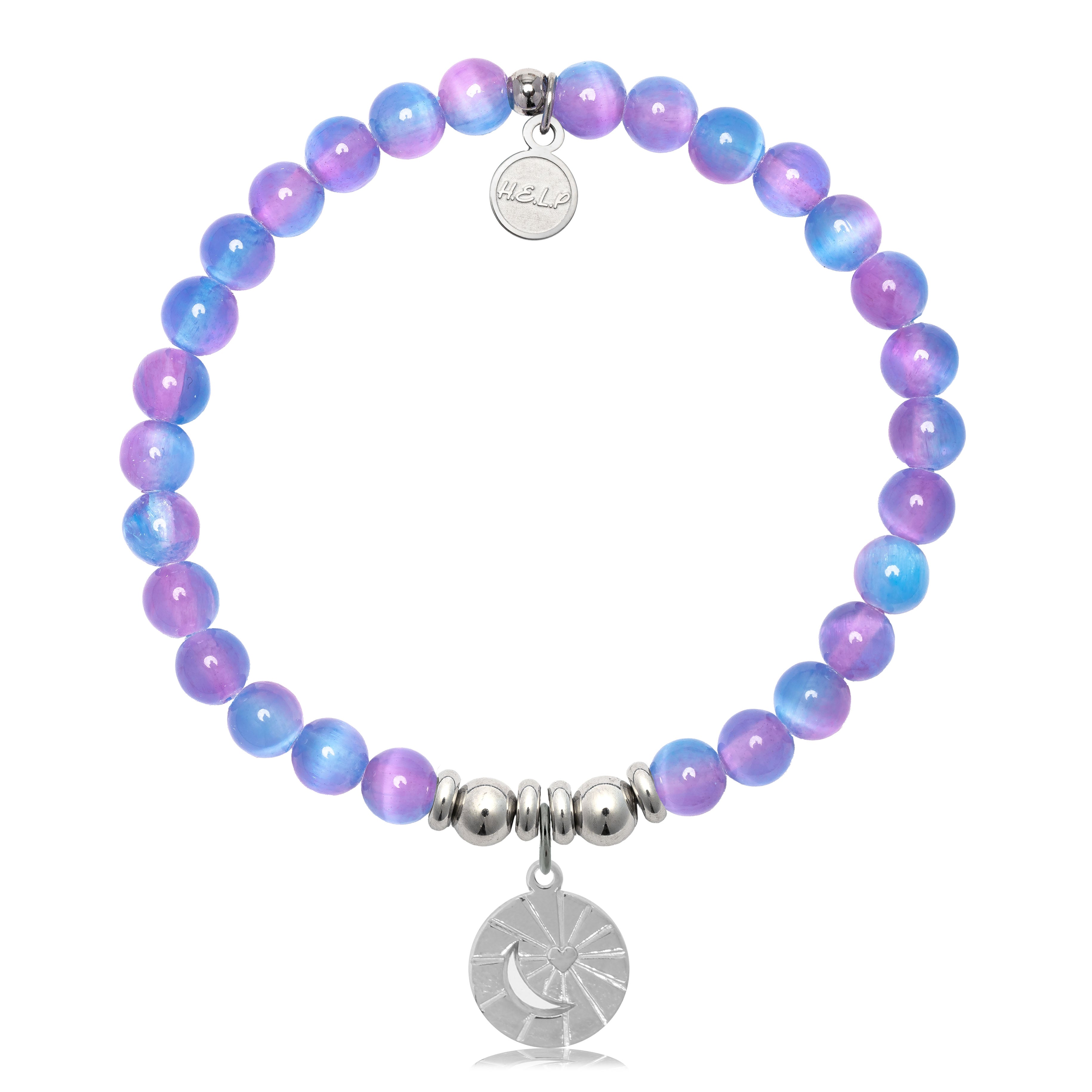 HELP by TJ Moon and Back Charm with Periwinkle Selenite Charity Bracelet