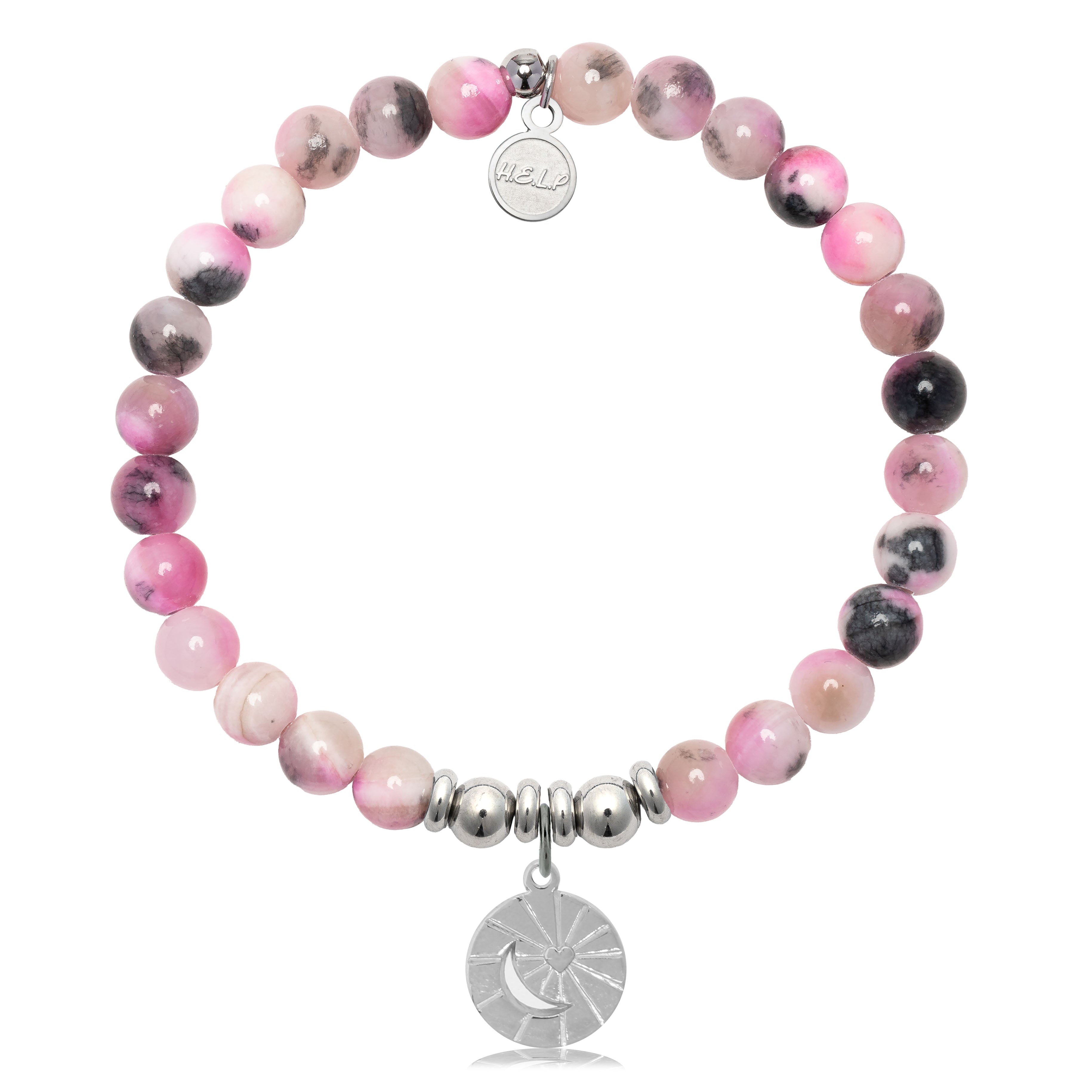 HELP by TJ Moon and Back Charm with Pink Zebra Jade Charity Bracelet