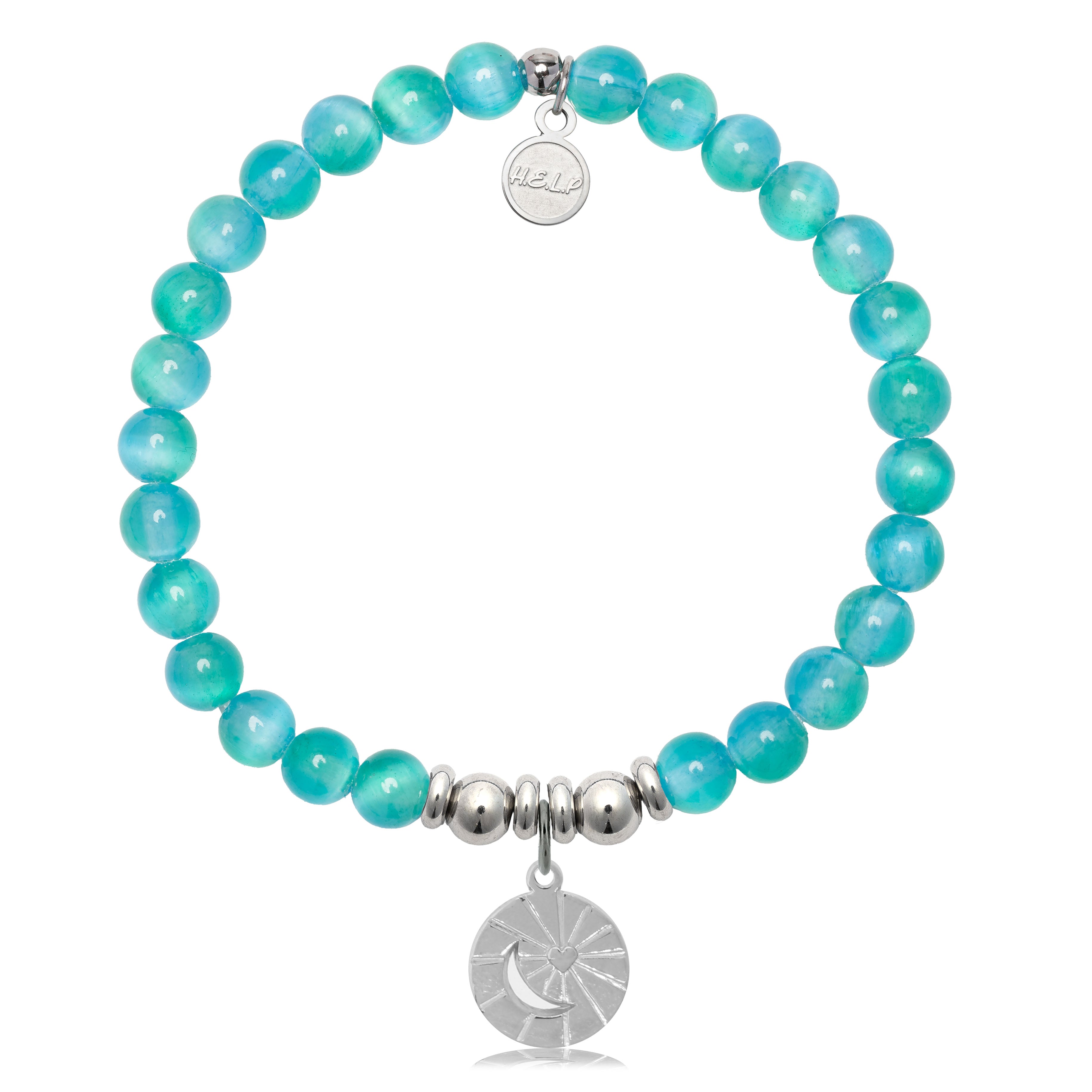 HELP by TJ Moon and Back Charm with Teal Selenite Charity Bracelet