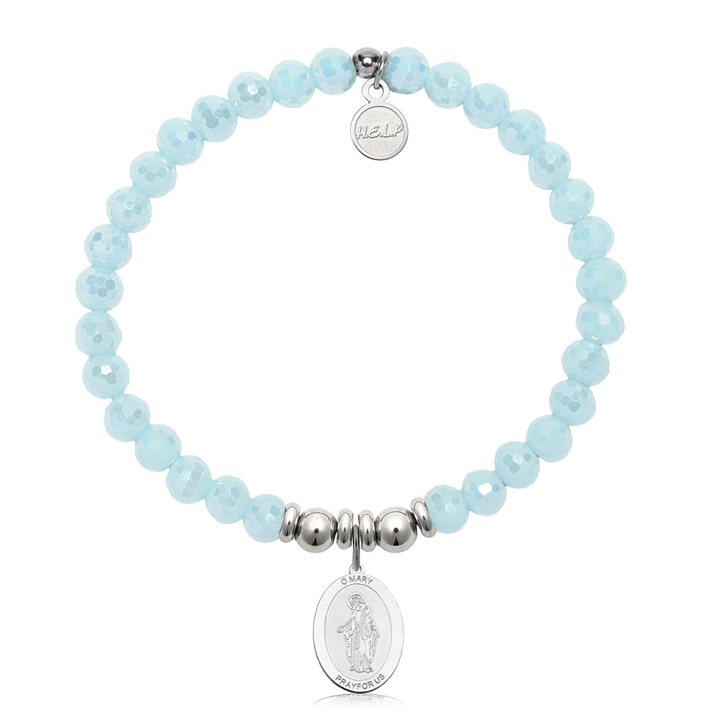 HELP by TJ Mother Mary Charm with Aqua Crystal Charity Bracelet