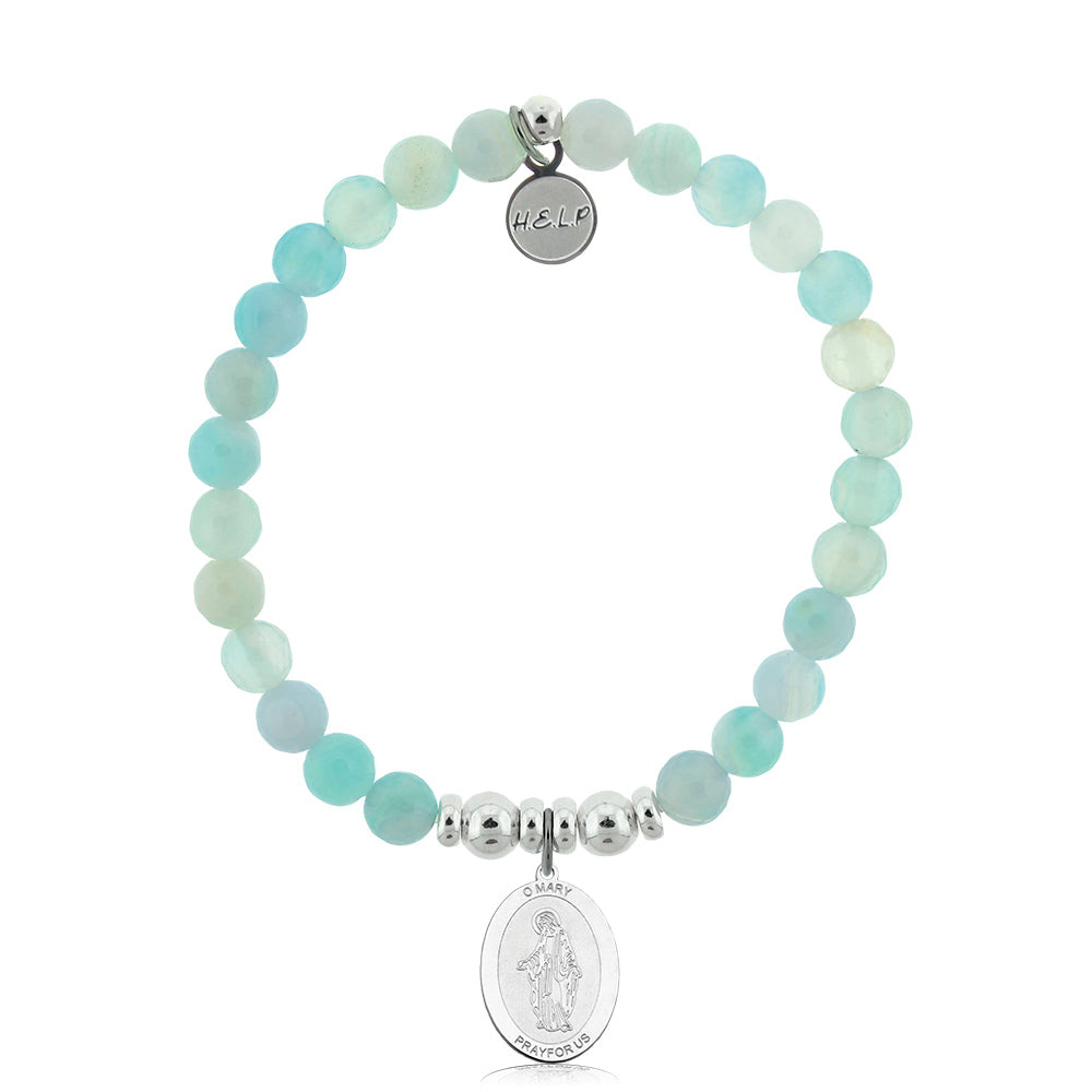 HELP by TJ Mother Mary Charm with Light Blue Agate Charity Bracelet