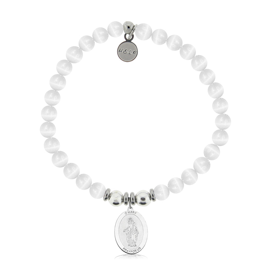 HELP by TJ Mother Mary Charm with White Cats Eye Charity Bracelet