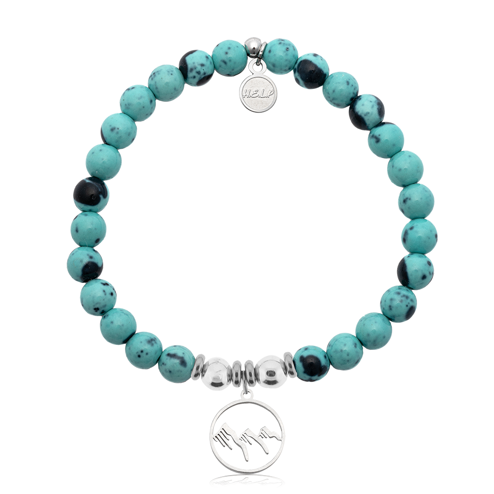 HELP by TJ Mountain Charm with Blue Zebra Jade Charity Bracelet