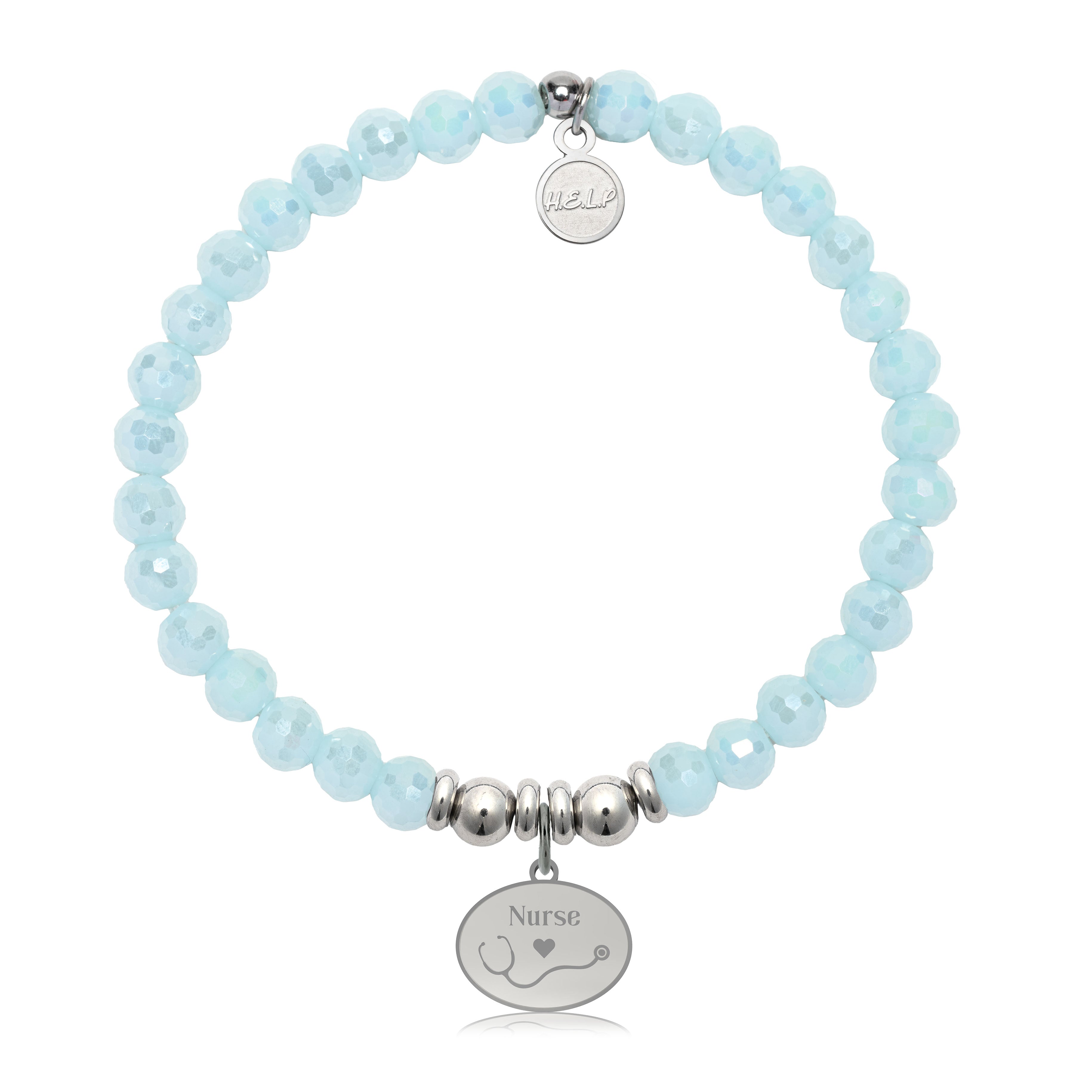 HELP by TJ Nurse Charm with Aqua Crystal Charity Bracelet