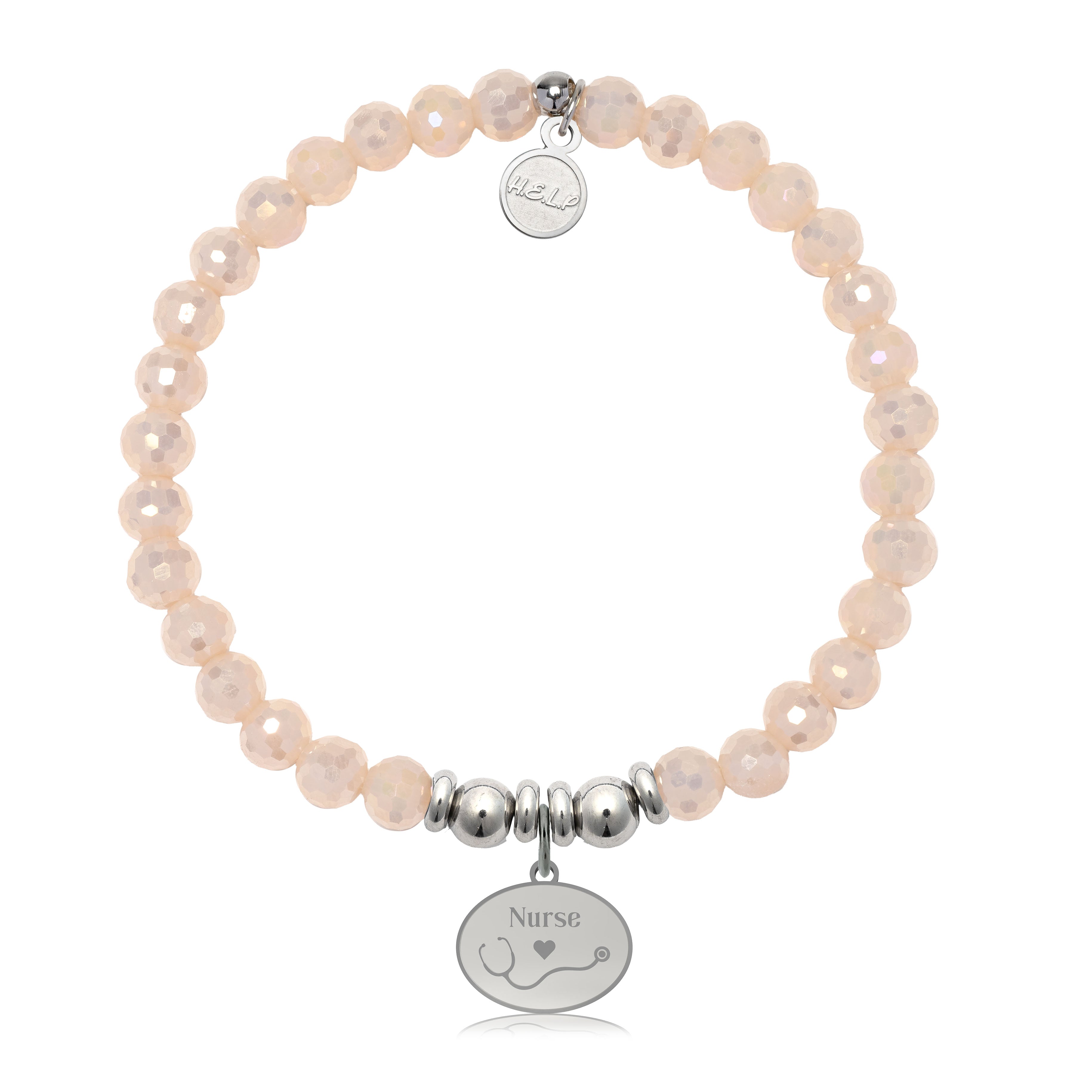 HELP by TJ Nurse Charm with Beige Crystal Charity Bracelet