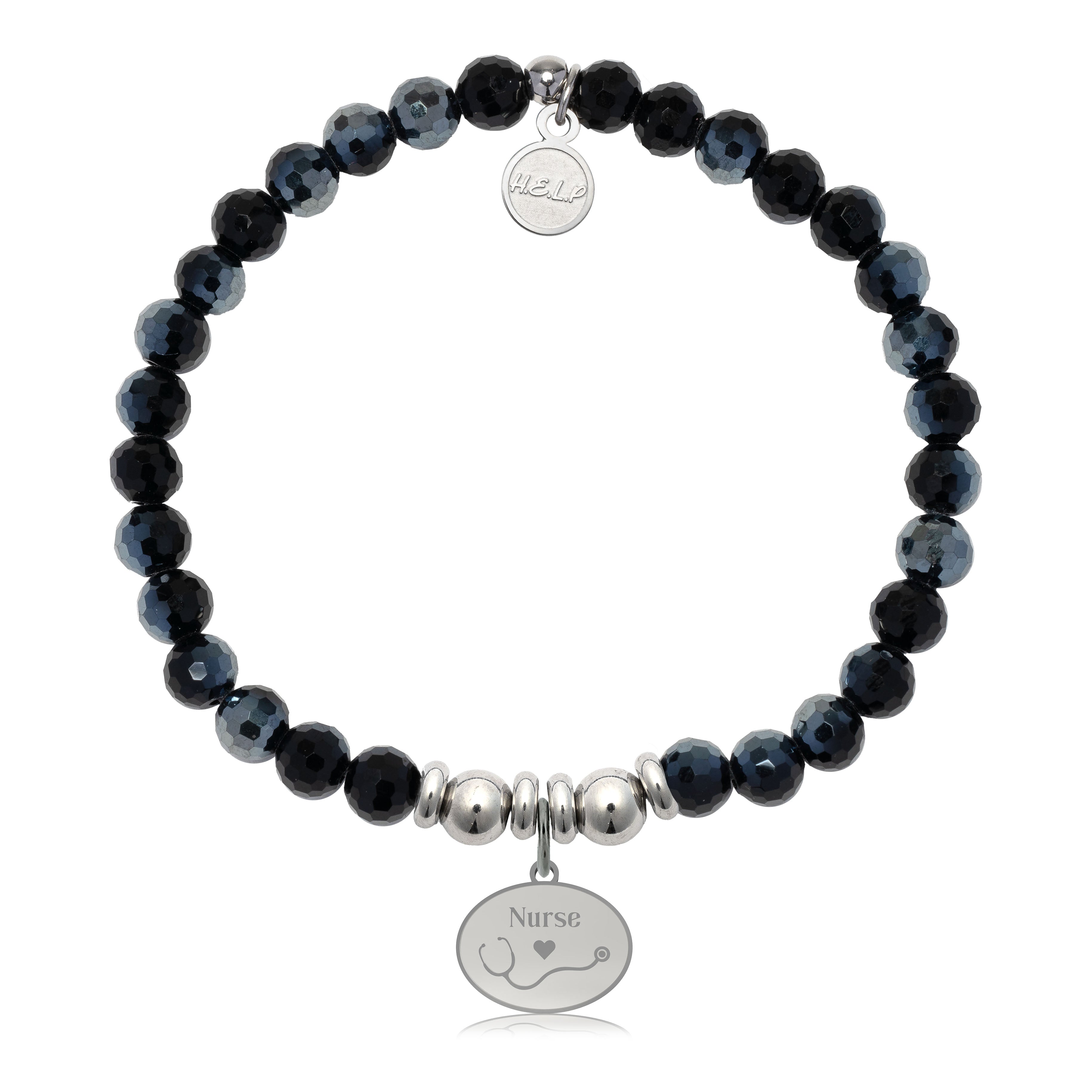 HELP by TJ Nurse Charm with Black Crystal Charity Bracelet