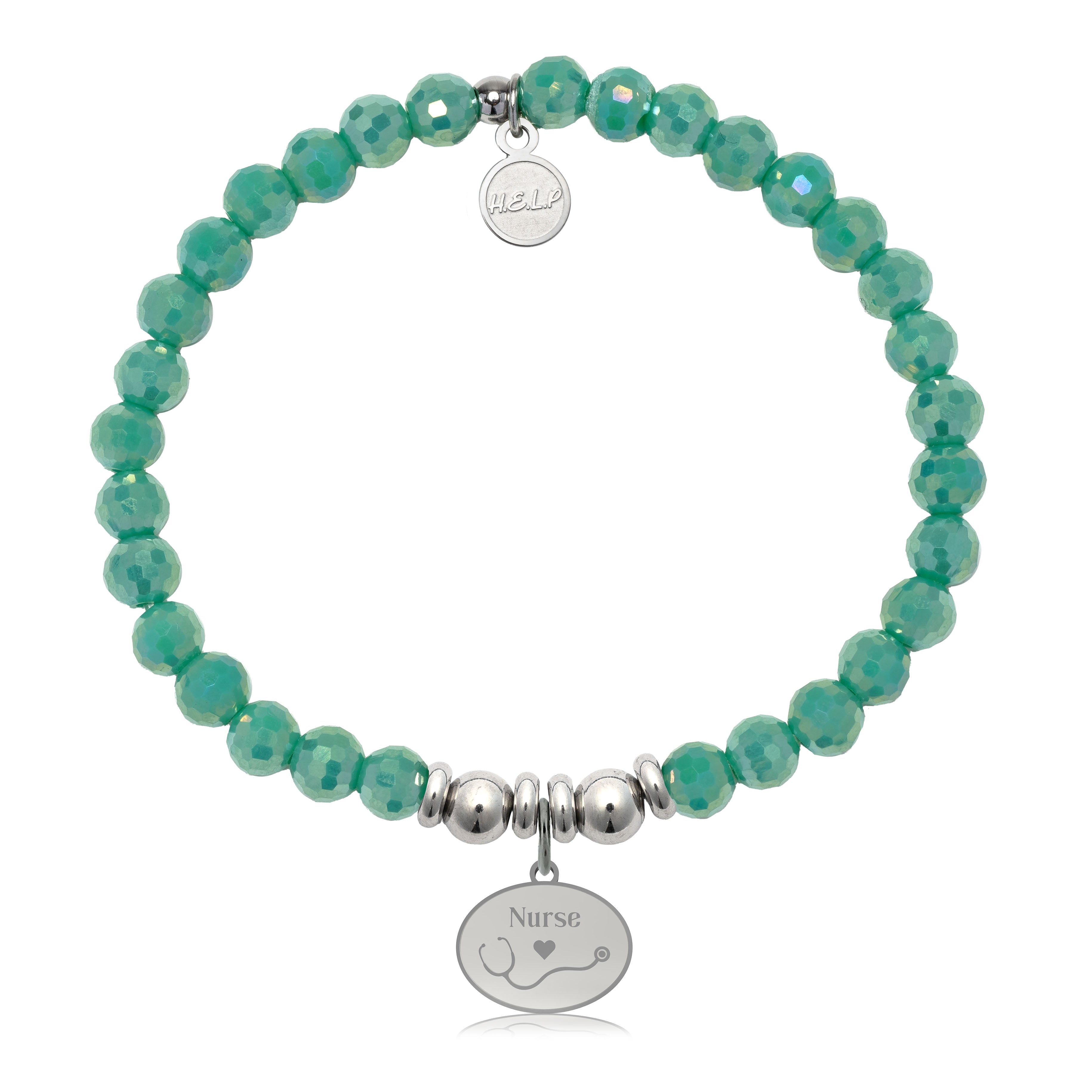 HELP by TJ Nurse Charm with Green Crystal Charity Bracelet