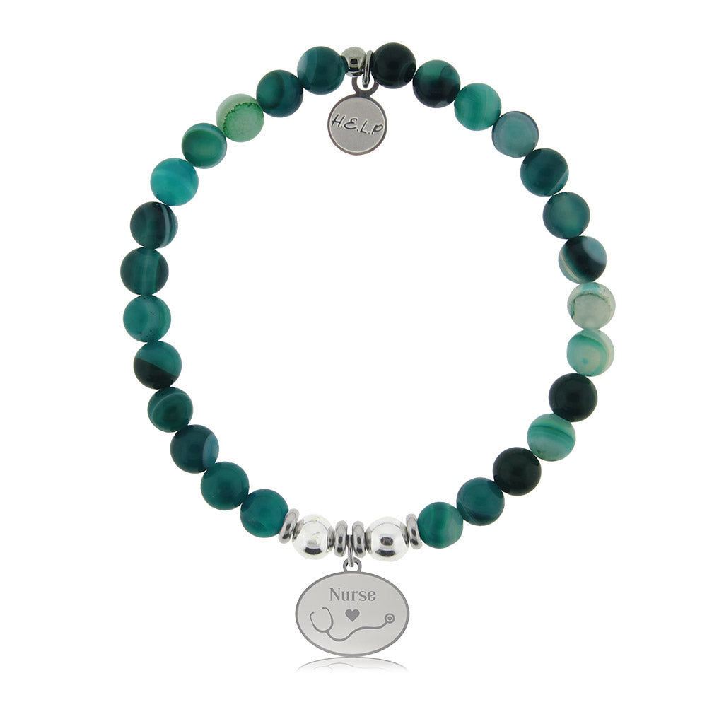 HELP by TJ Nurse Charm with Green Stripe Agate Charity Bracelet