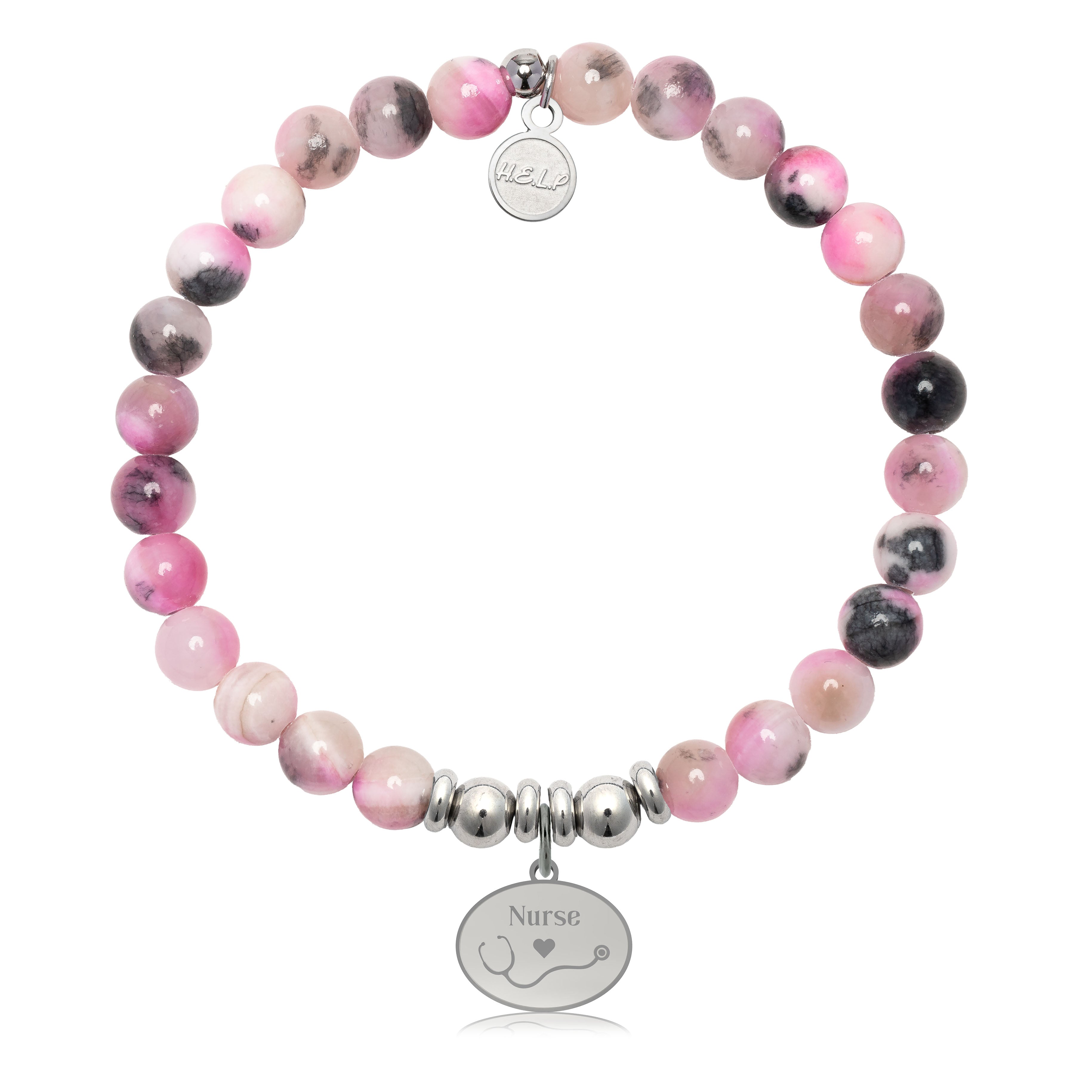 HELP by TJ Nurse Charm with Pink Zebra Jade Charity Bracelet