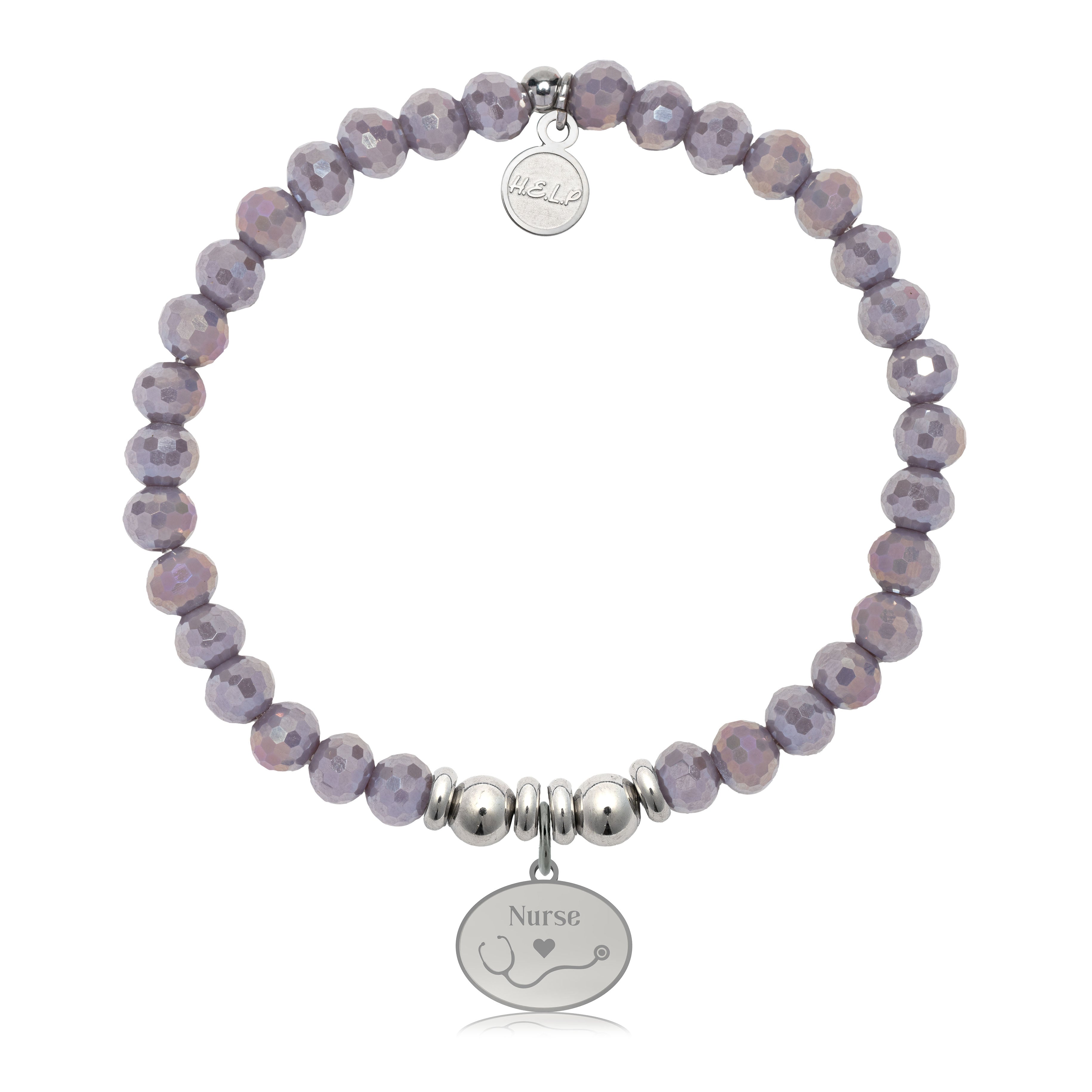 HELP by TJ Nurse Charm with Purple Crystal Charity Bracelet