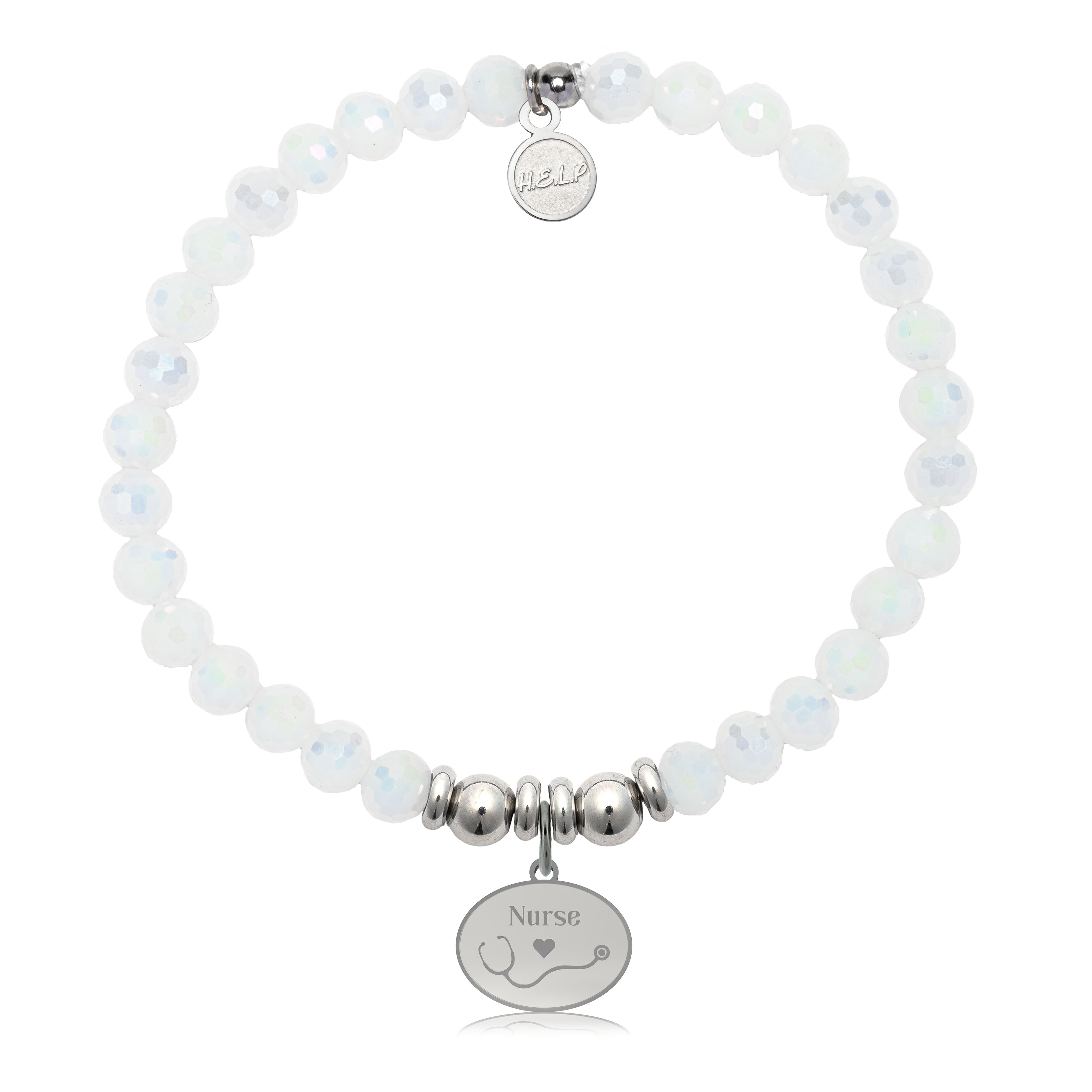 HELP by TJ Nurse Charm with White Crystal Charity Bracelet