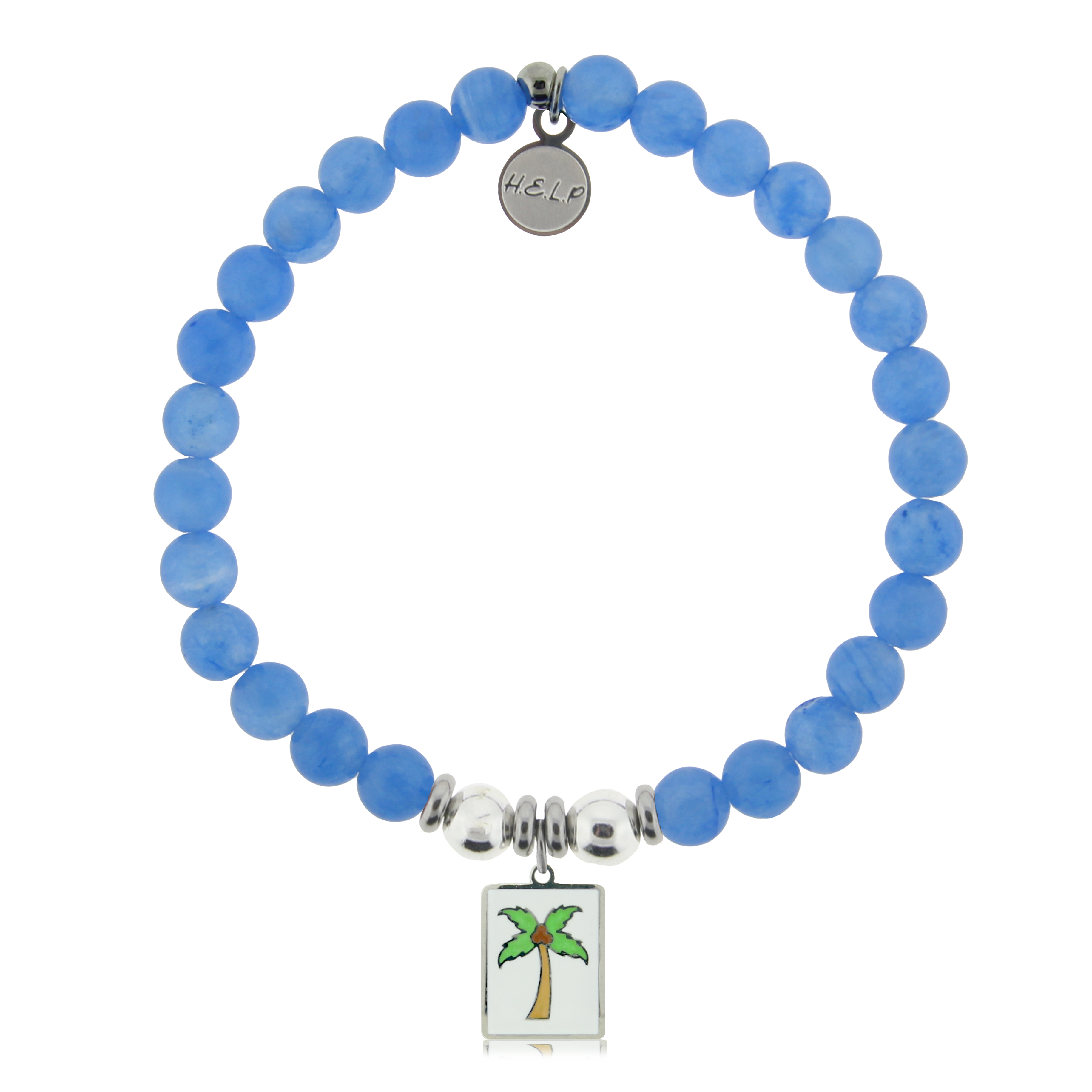 HELP by TJ Palm Tree Enamel Charm with Azure Blue Jade Charity Bracelet