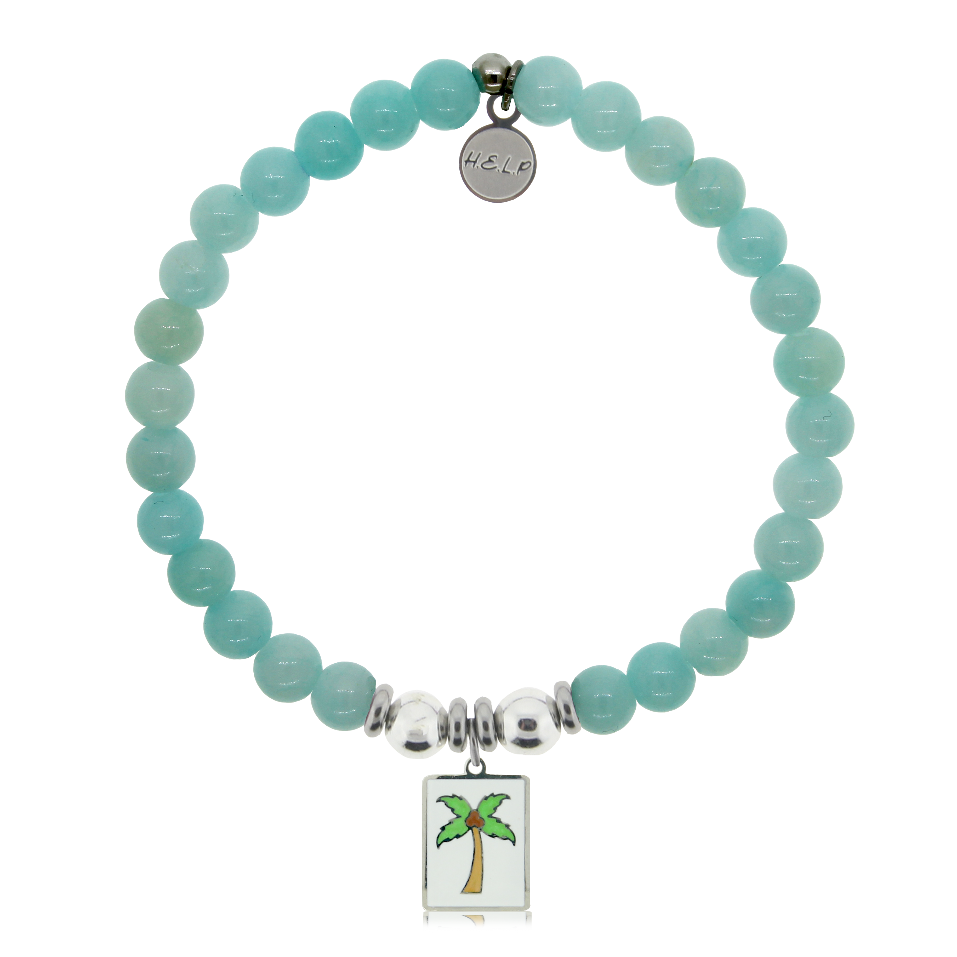 HELP by TJ Palm Tree Enamel Charm with Baby Blue Quartz Charity Bracelet