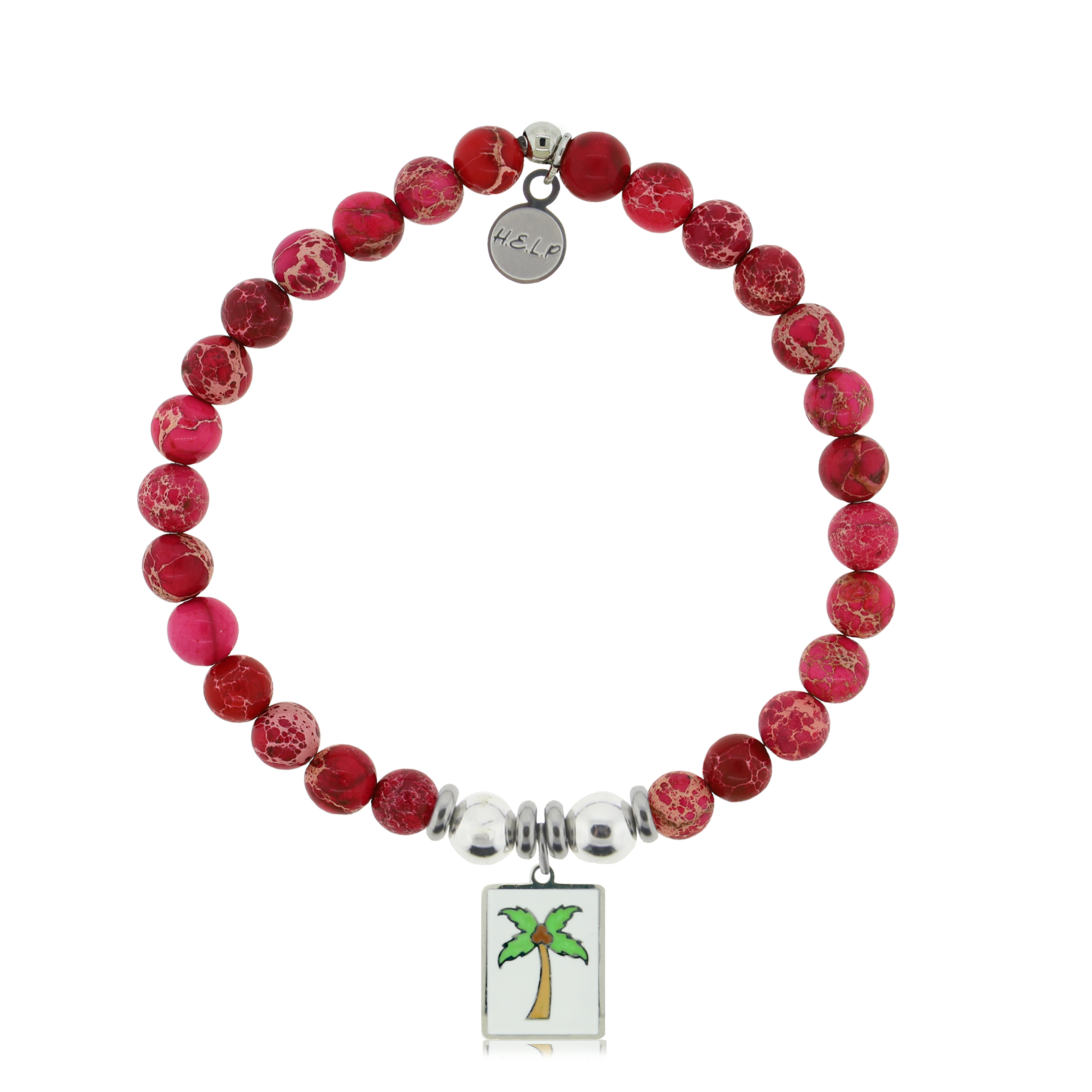 HELP by TJ Palm Tree Enamel Charm with Cranberry Jasper Charity Bracelet