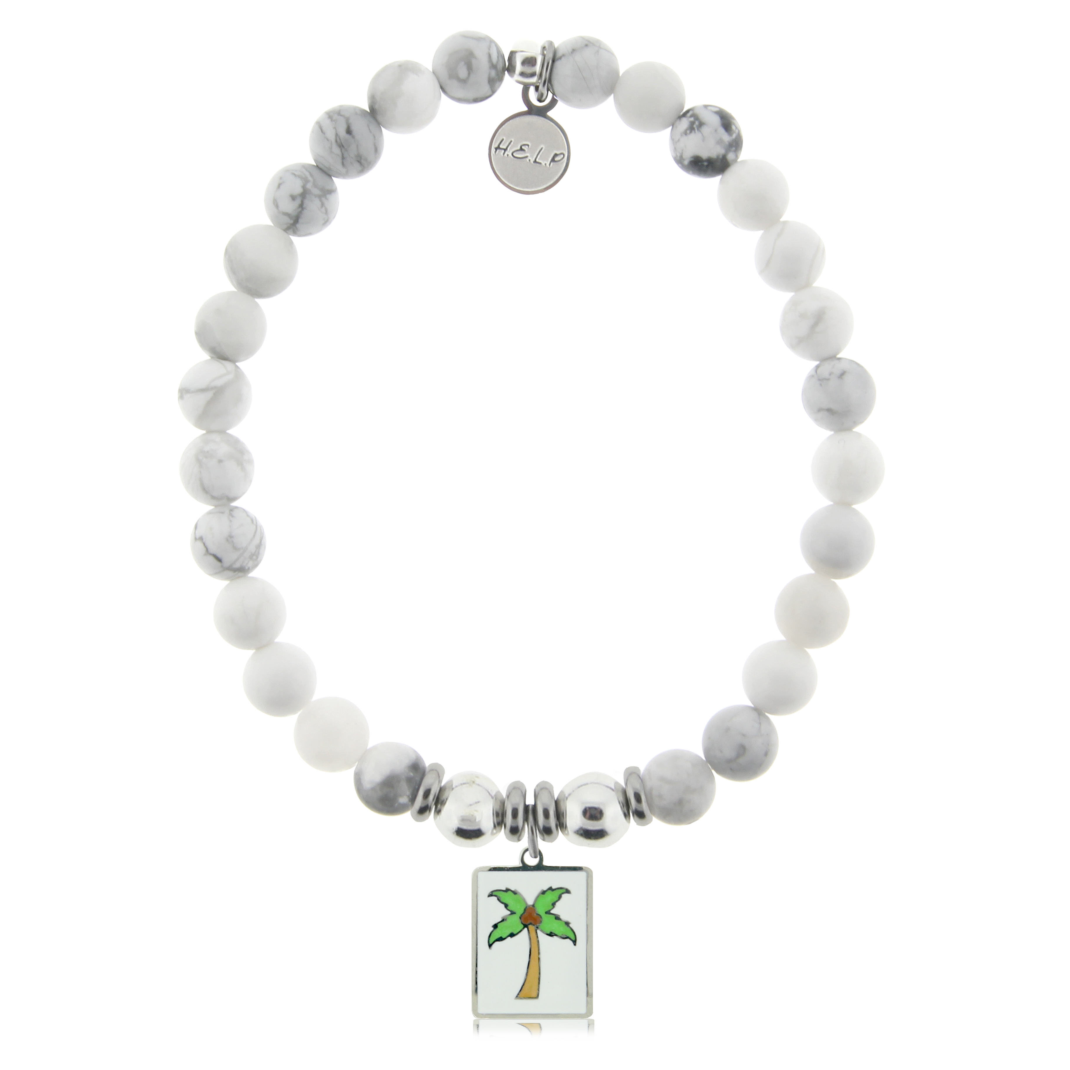 HELP by TJ Palm Tree Enamel Charm with Howlite Charity Bracelet