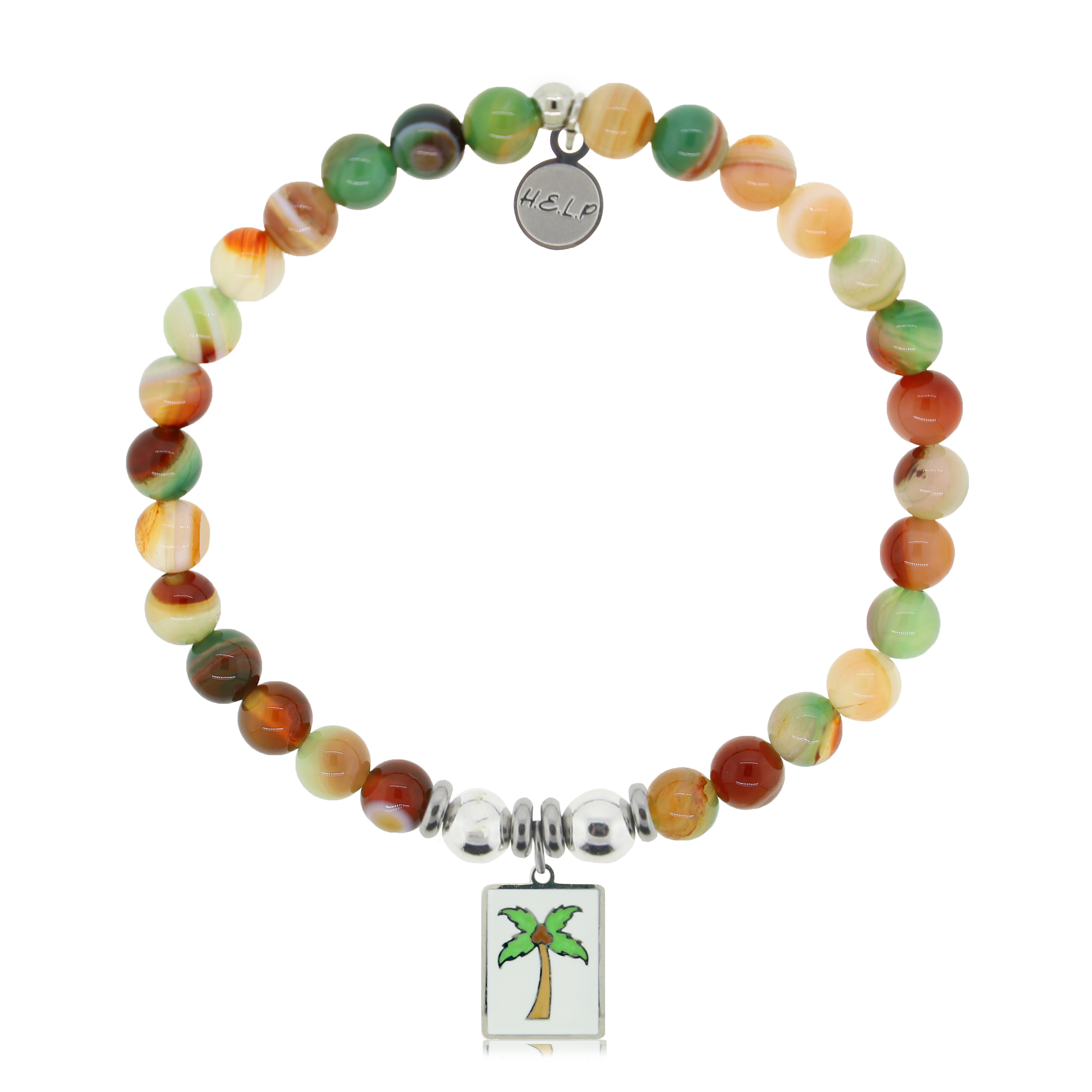 HELP by TJ Palm Tree Enamel Charm with Multi Agate Charity Bracelet