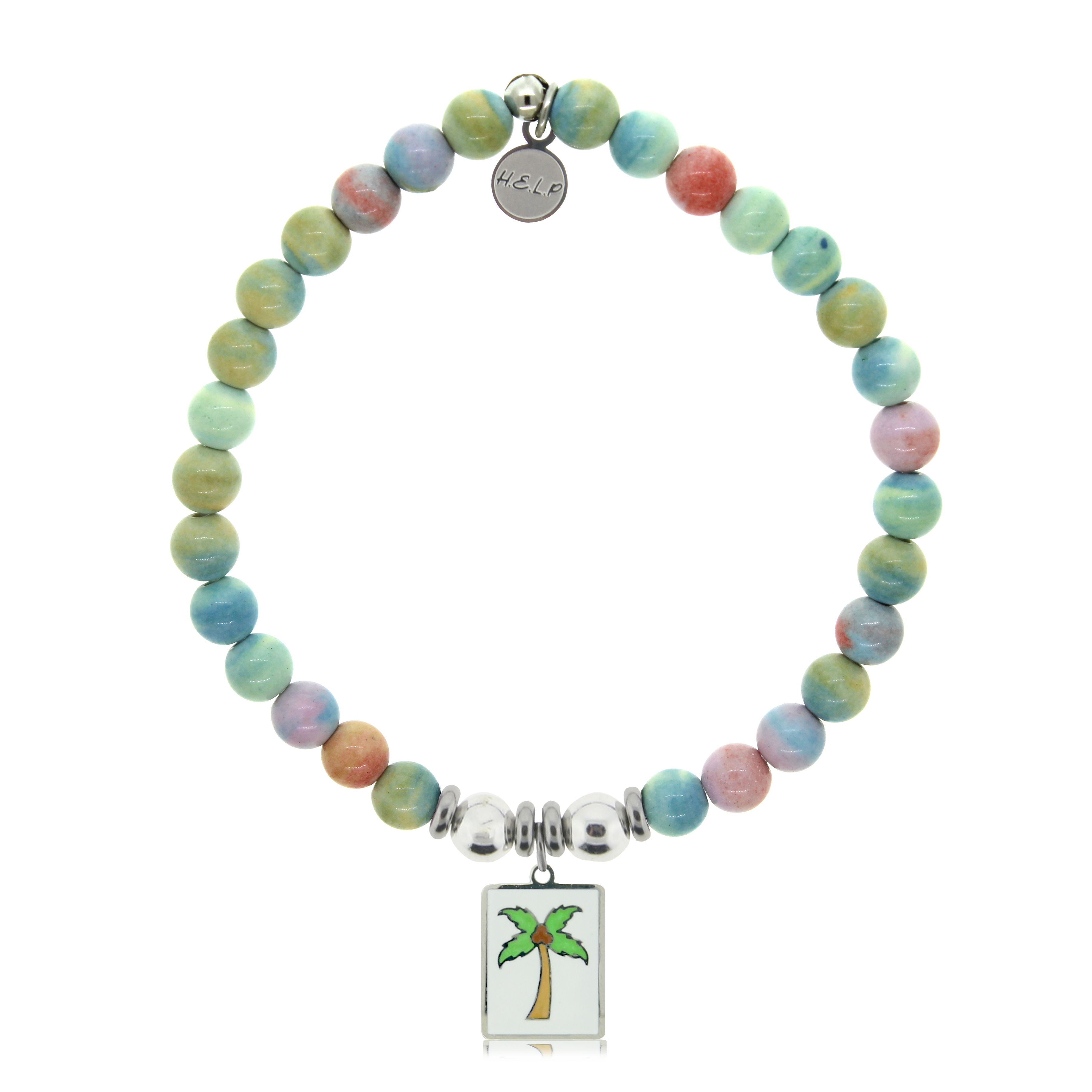 HELP by TJ Palm Tree Enamel Charm with Pastel Jade Charity Bracelet
