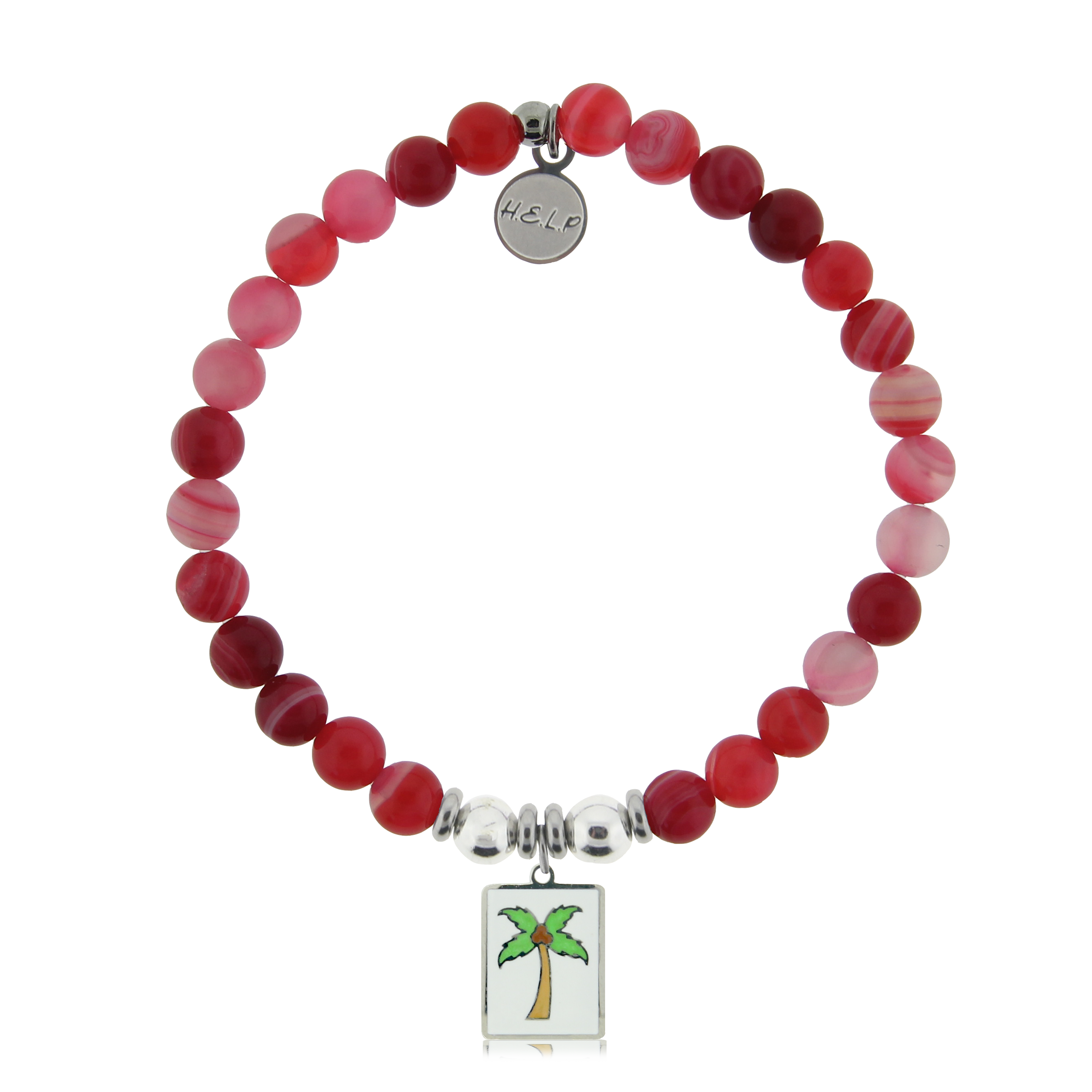 HELP by TJ Palm Tree Enamel Charm with Red Stripe Agate Charity Bracelet