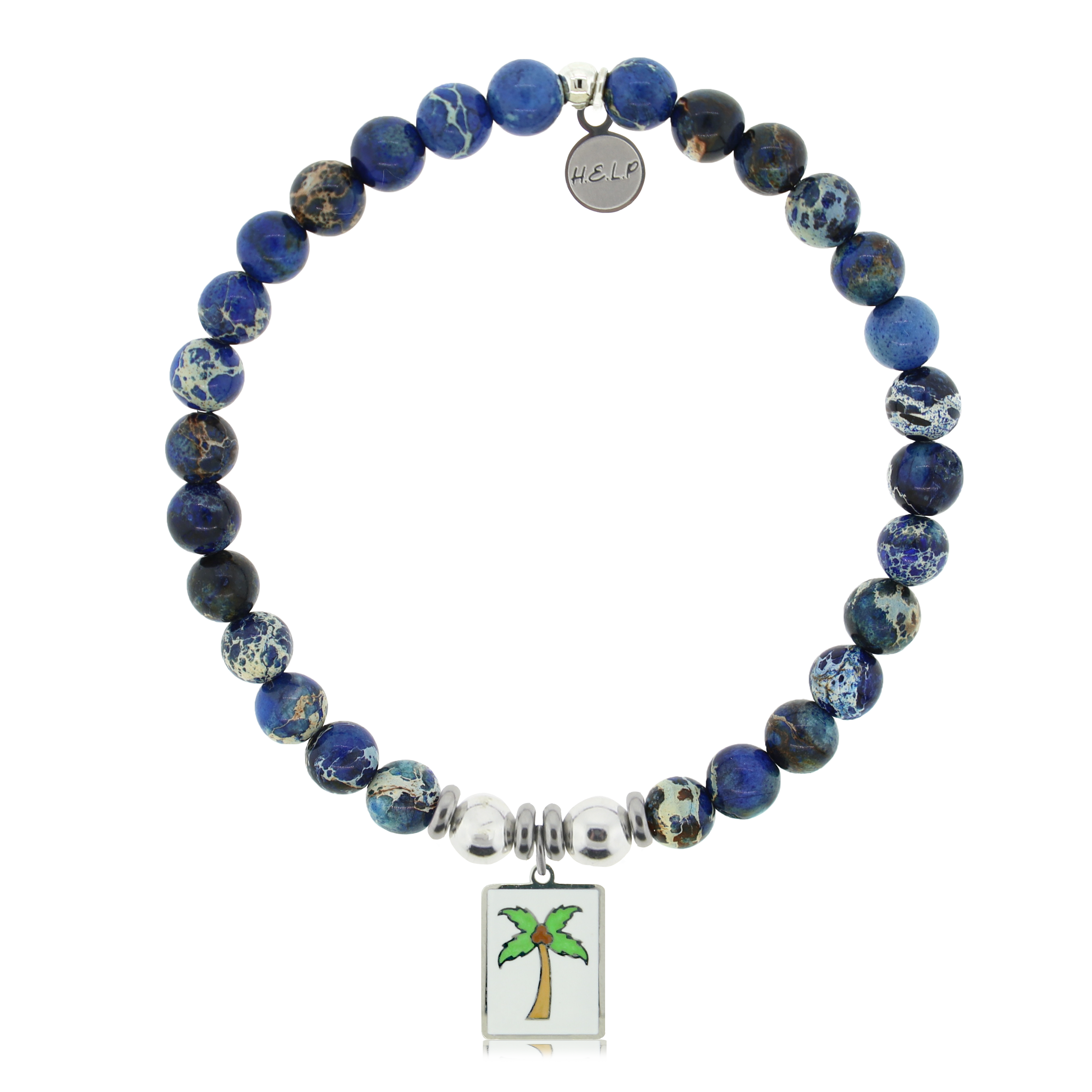HELP by TJ Palm Tree Enamel Charm with Royal Blue Jasper Charity Bracelet