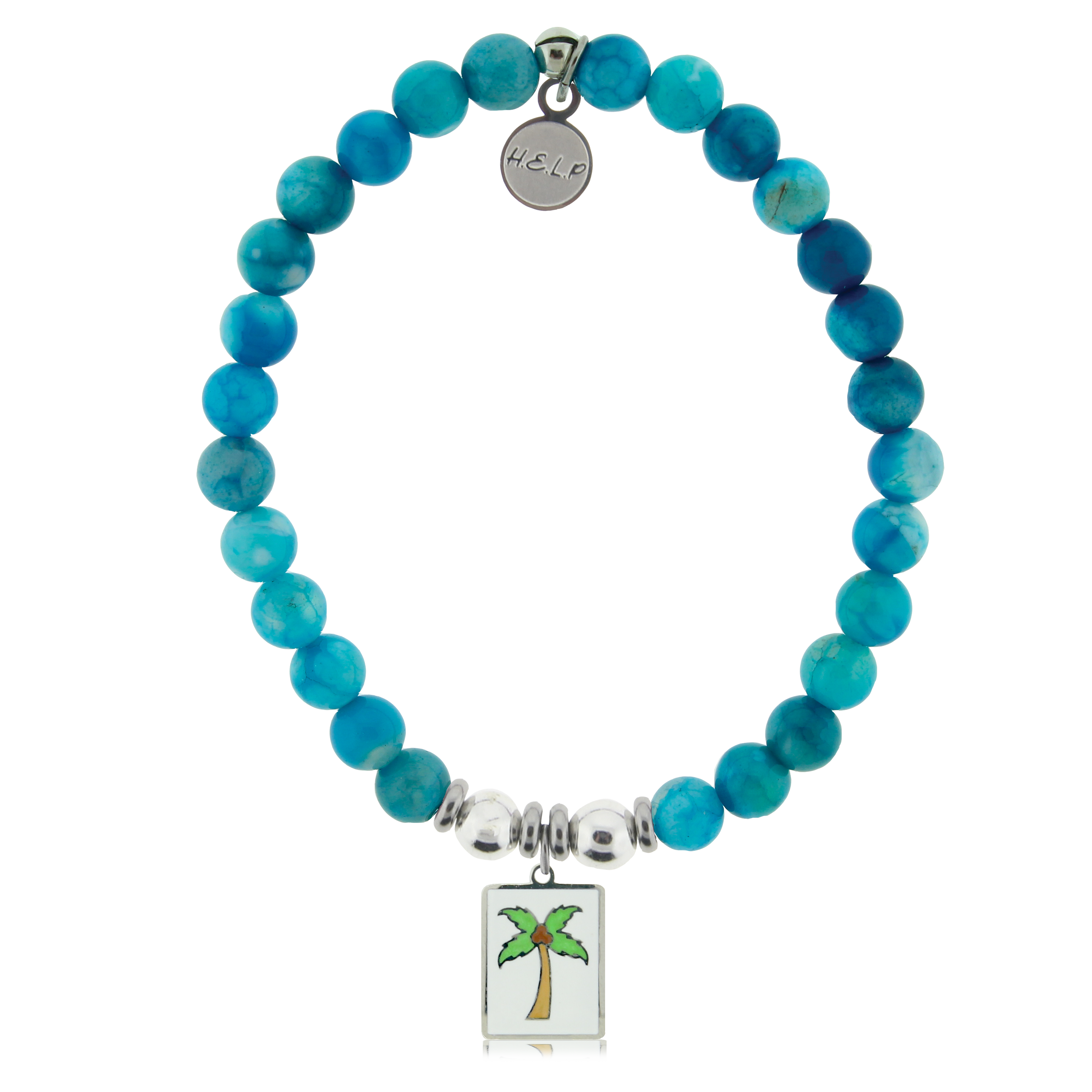 HELP by TJ Palm Tree Enamel Charm with Tropic Blue Agate Charity Bracelet