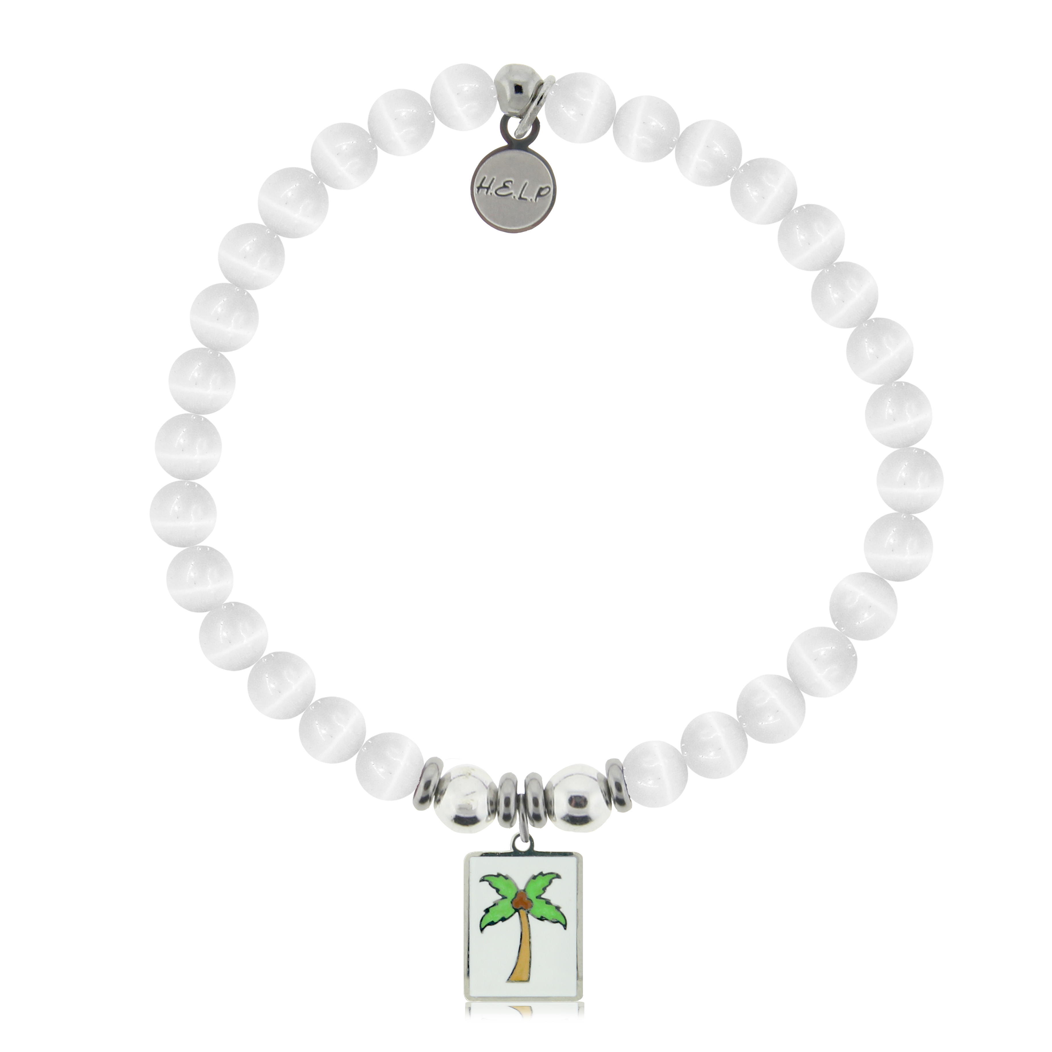 HELP by TJ Palm Tree Enamel Charm with White Cats Eye Charity Bracelet