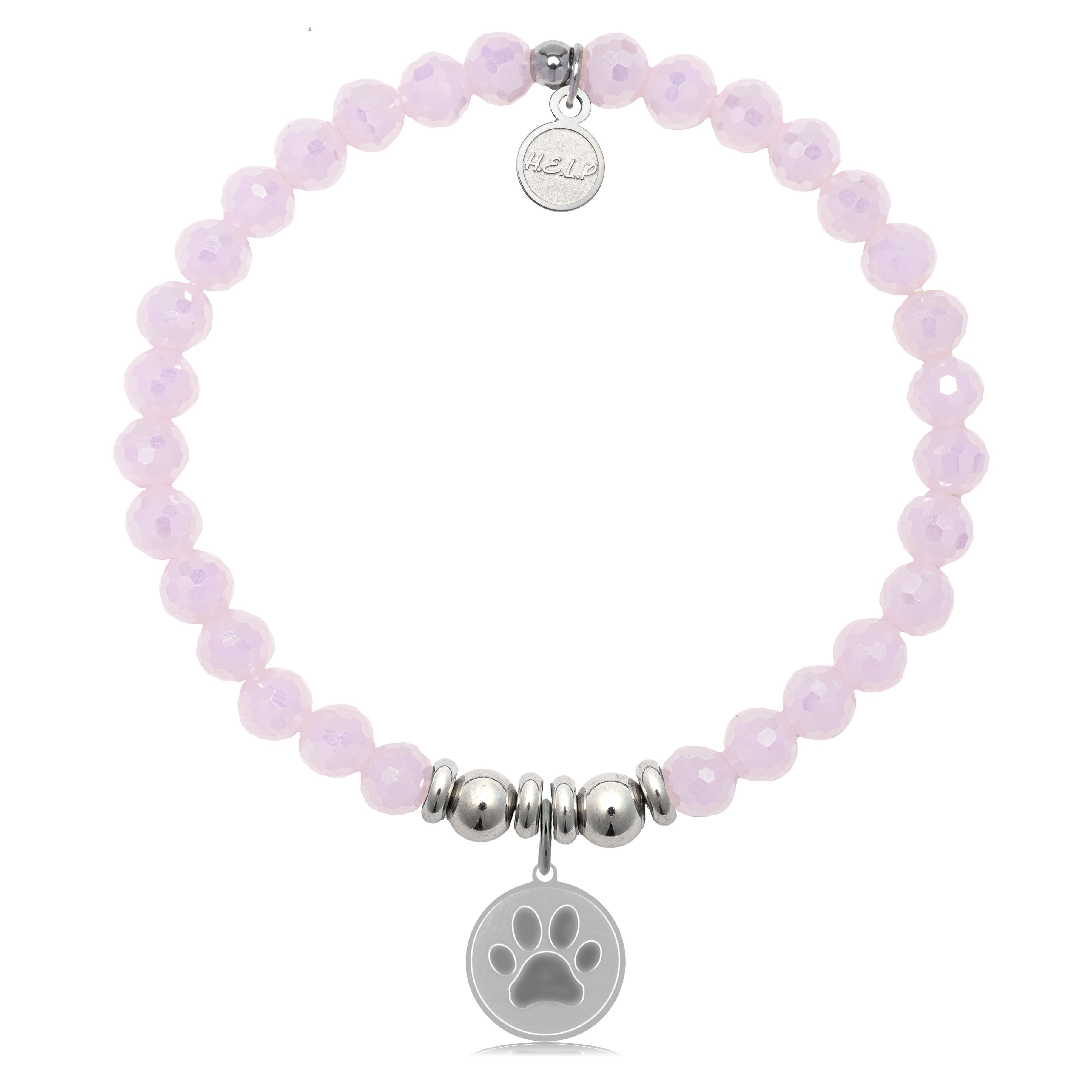 HELP by TJ Paw Print Charm with Pink Crystal Charity Bracelet