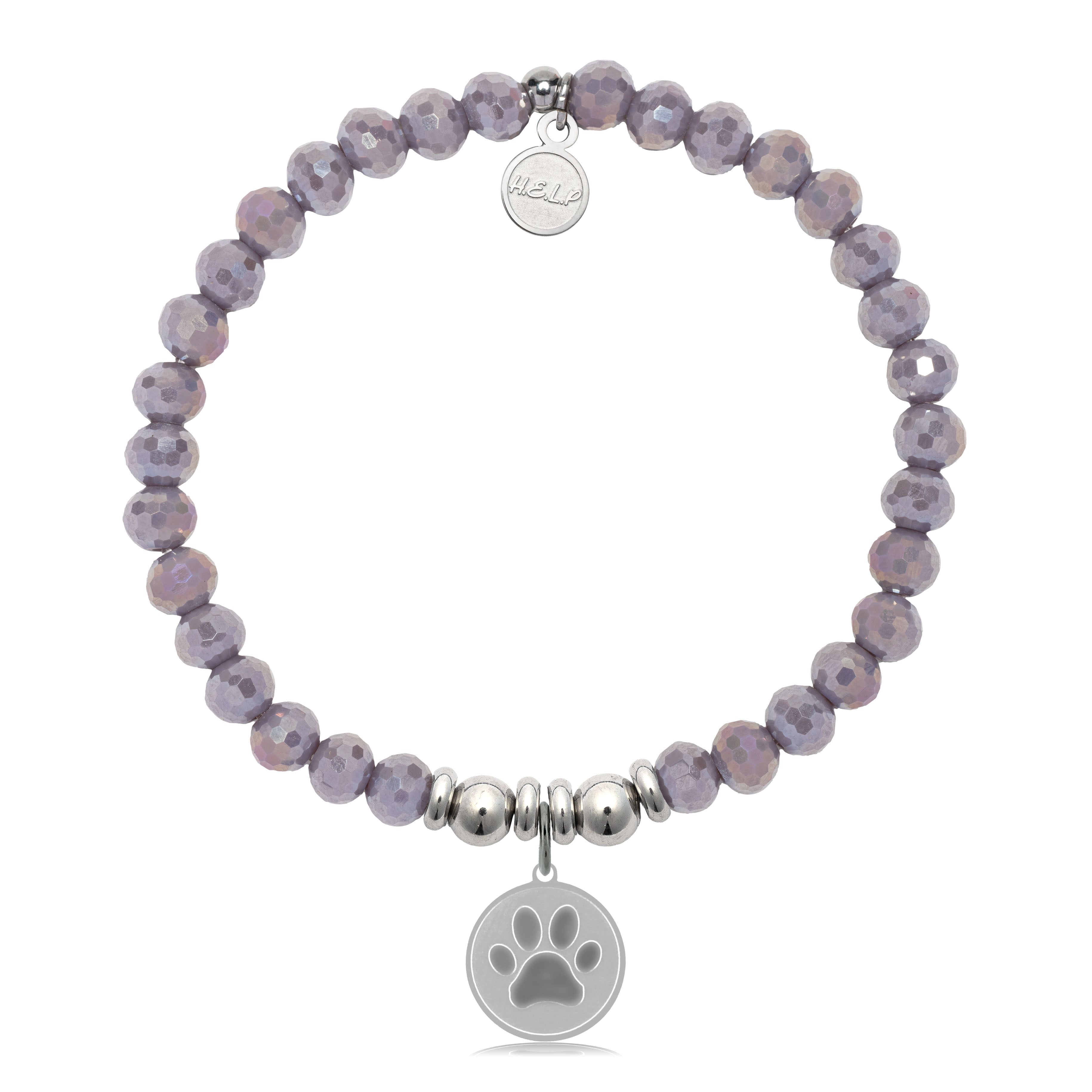 HELP by TJ Paw Print Charm with Purple Crystal Charity Bracelet