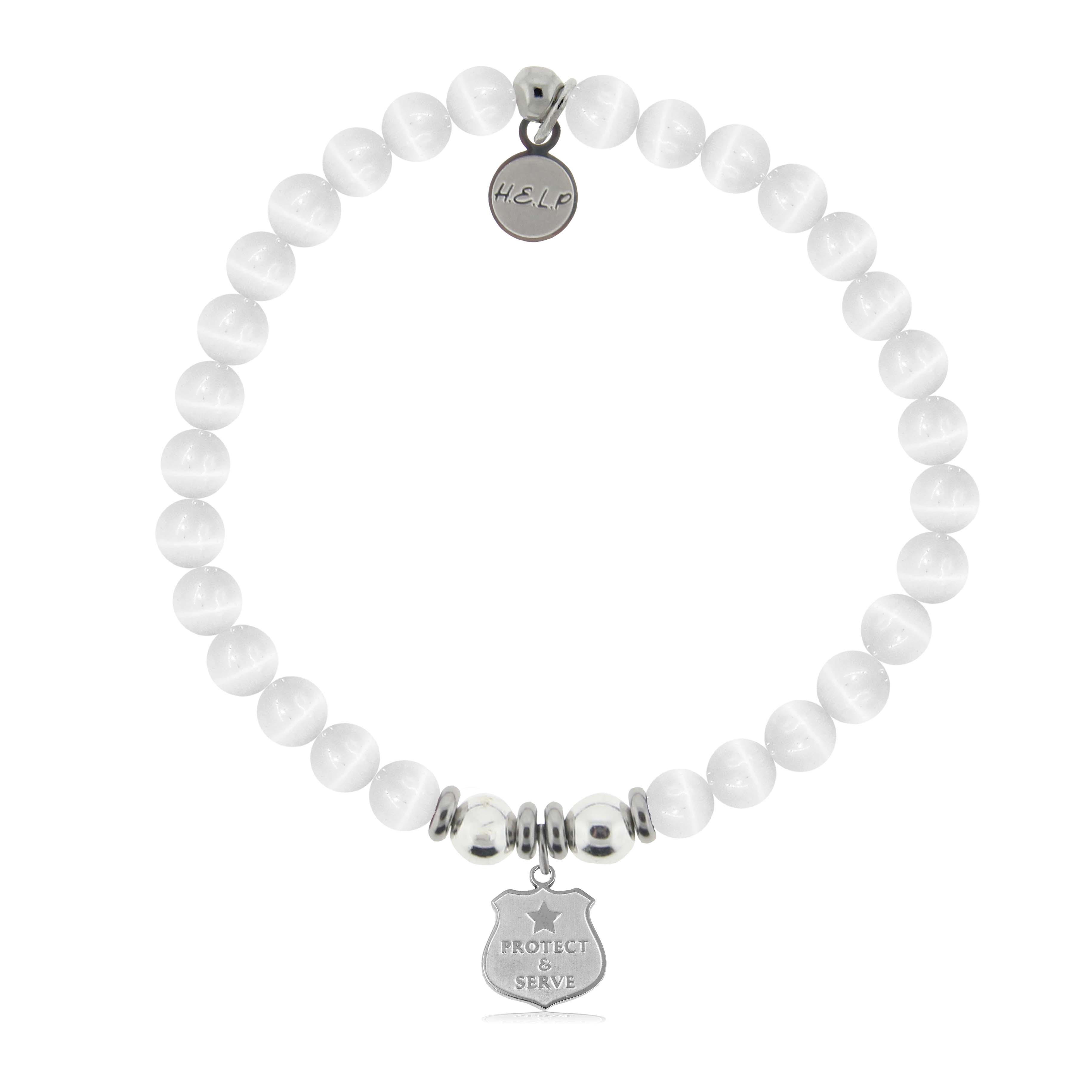 HELP by TJ Police Protect and Serve Charm with White Cats Eye Charity Bracelet