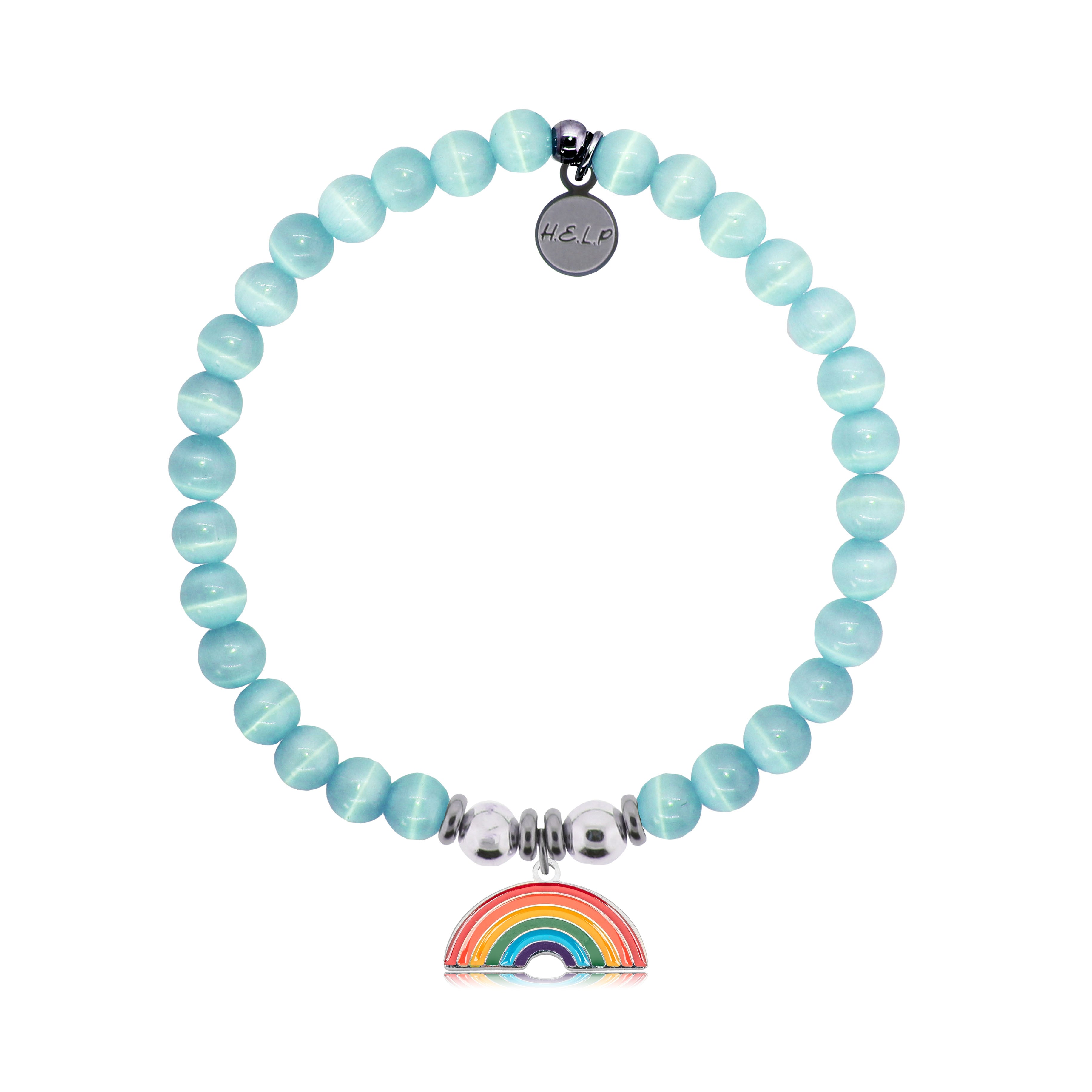 HELP by TJ Rainbow Enamel Charm with Aqua Cats Eye Charity Bracelet