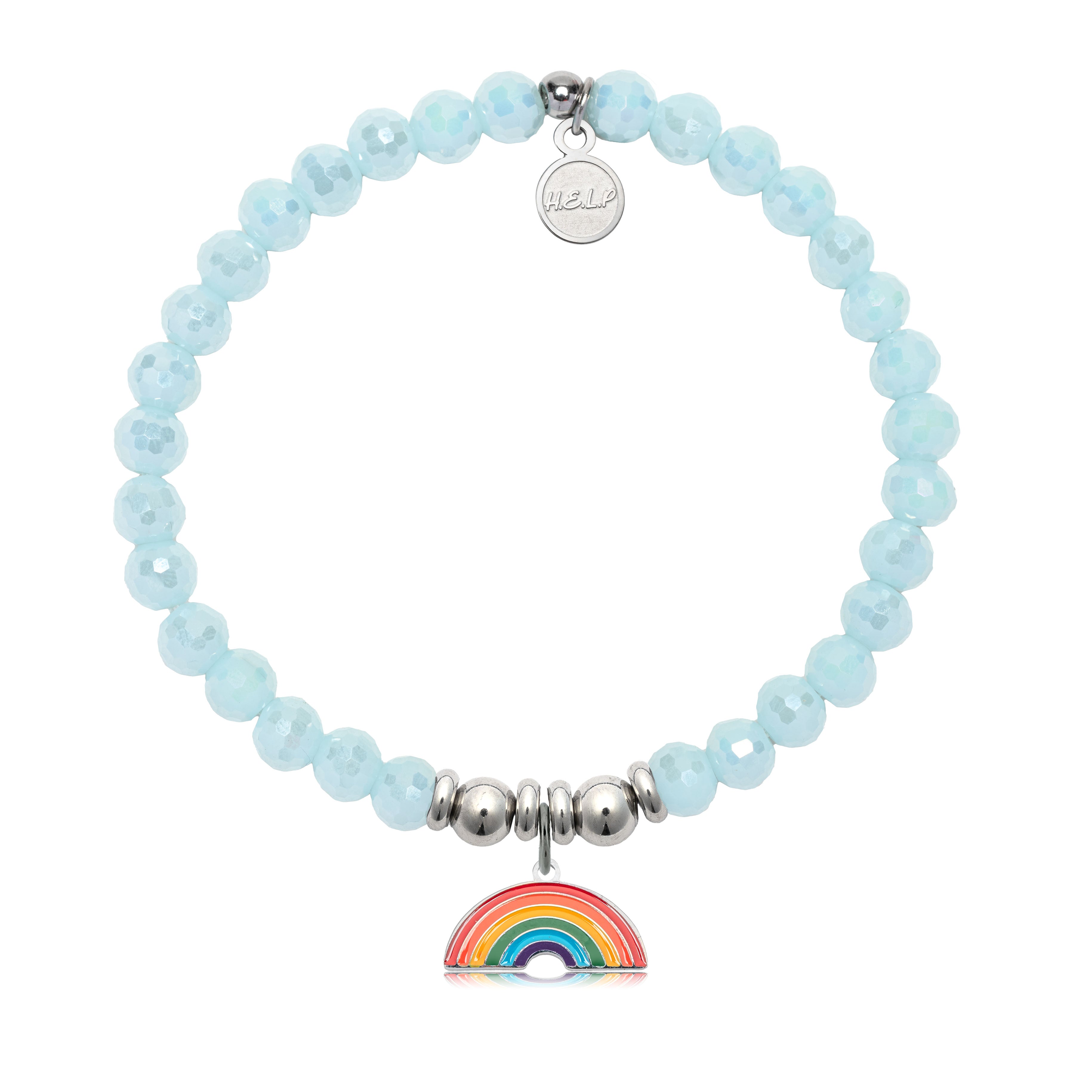 HELP by TJ Rainbow Enamel Charm with Aqua Crystal Charity Bracelet