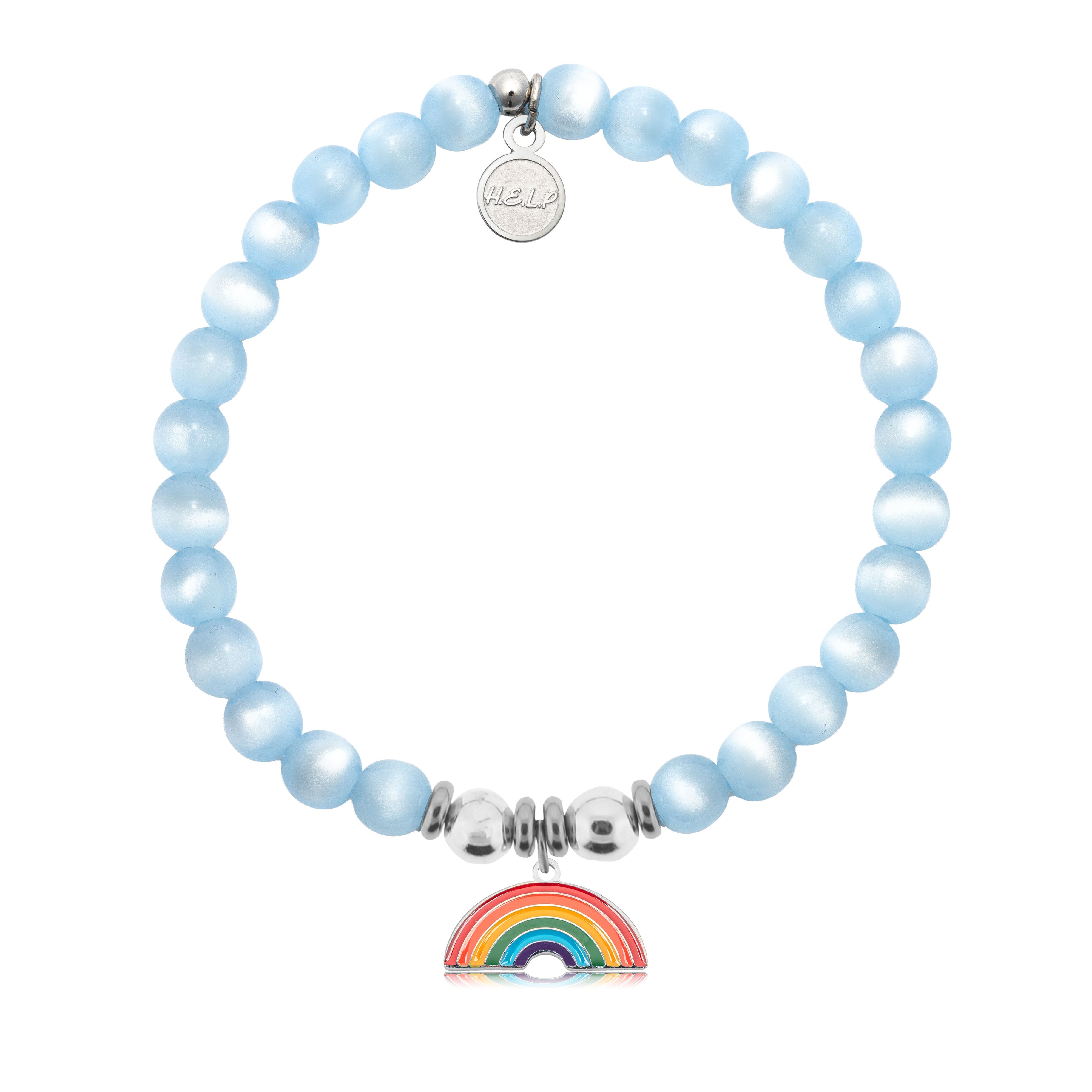 HELP by TJ Rainbow Enamel Charm with Blue Selenite Charity Bracelet