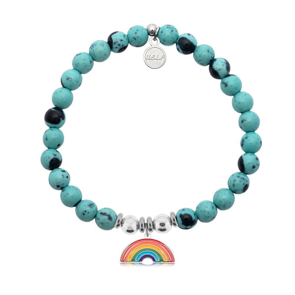 HELP by TJ Rainbow Enamel Charm with Blue Zebra Jade Charity Bracelet