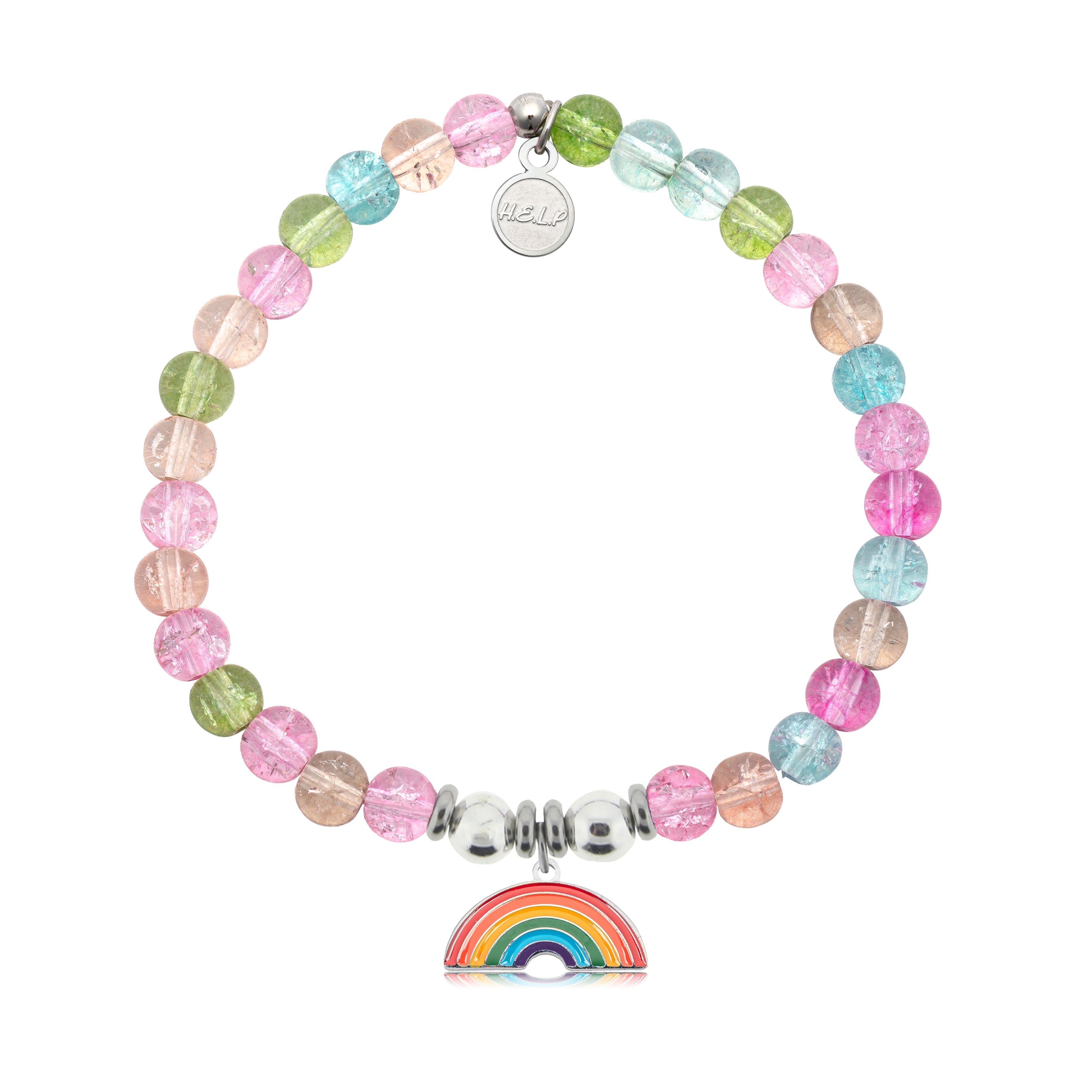 HELP by TJ Rainbow Enamel Charm with Kaleidoscope Crystal Charity Bracelet
