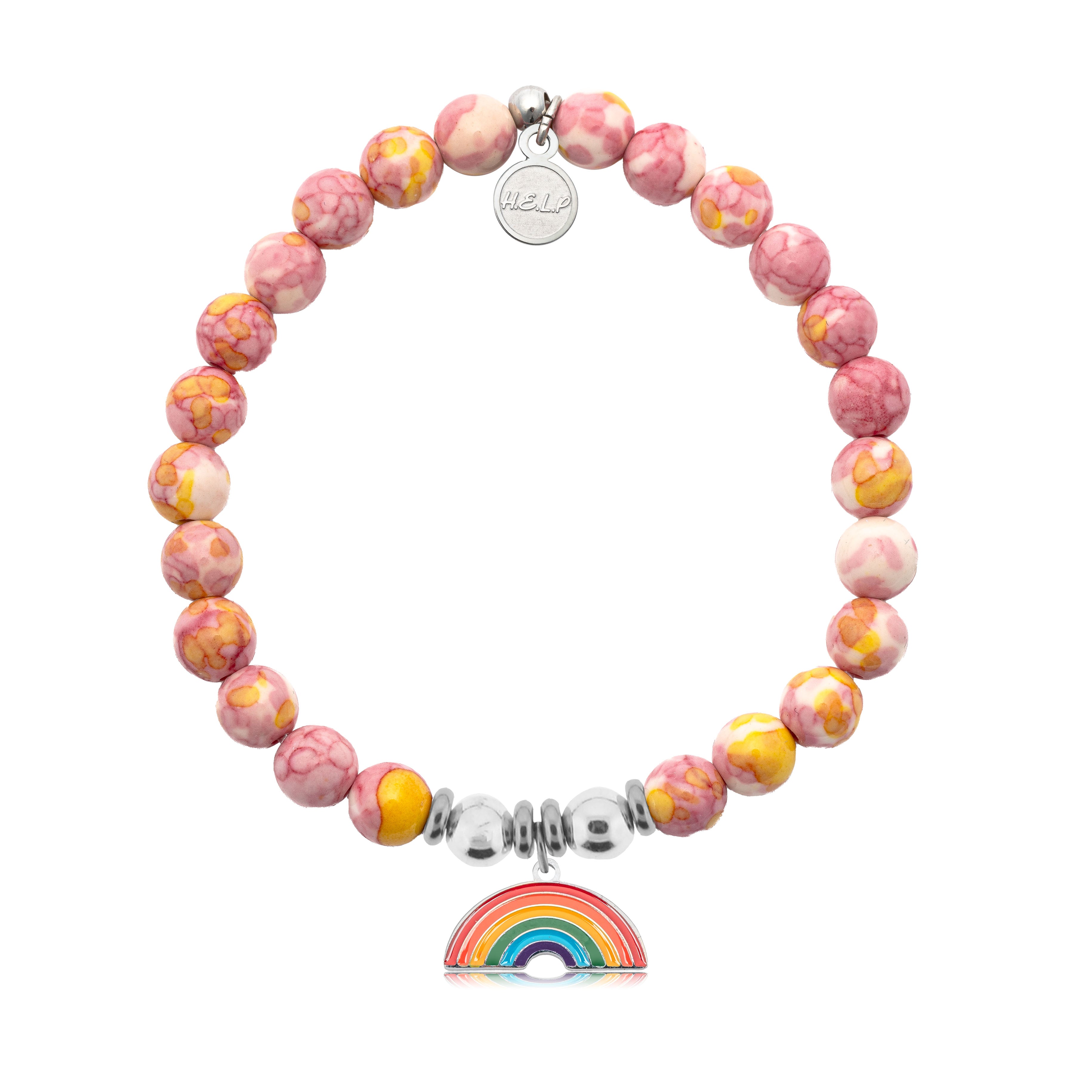 HELP by TJ Rainbow Enamel Charm with Lemonade Jade Charity Bracelet