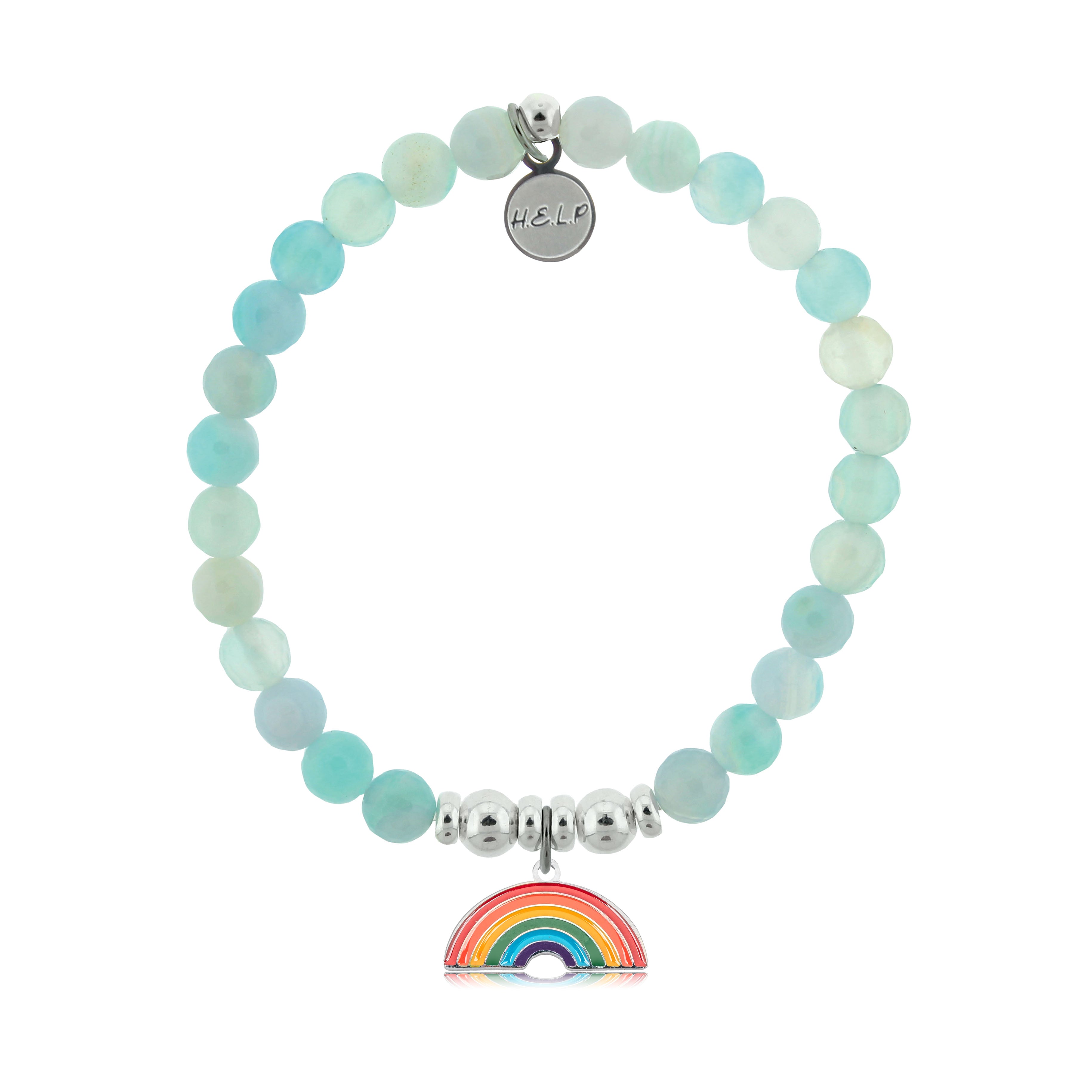 HELP by TJ Rainbow Enamel Charm with Light Blue Agate Charity Bracelet