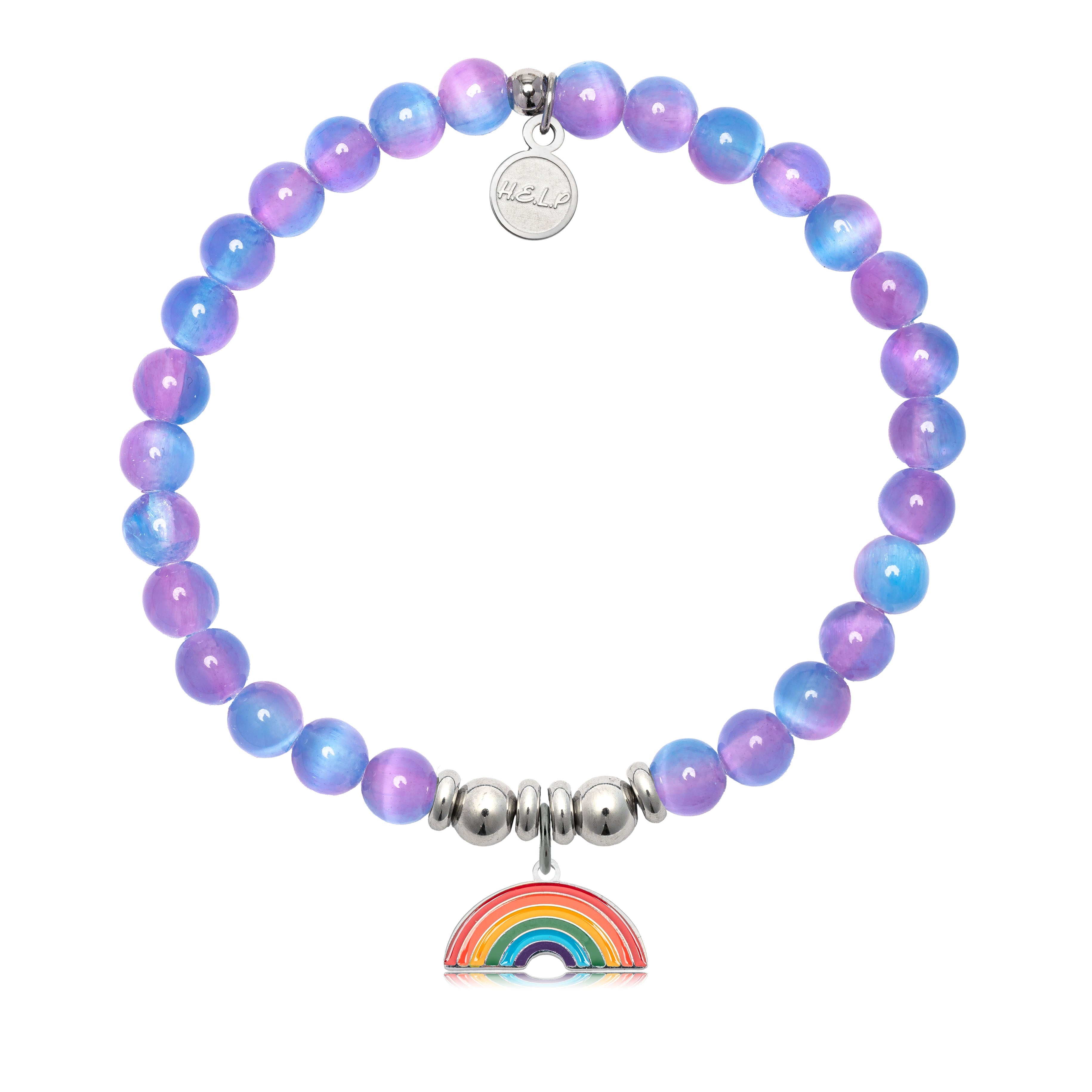 HELP by TJ Rainbow Enamel Charm with Periwinkle Selenite Charity Bracelet