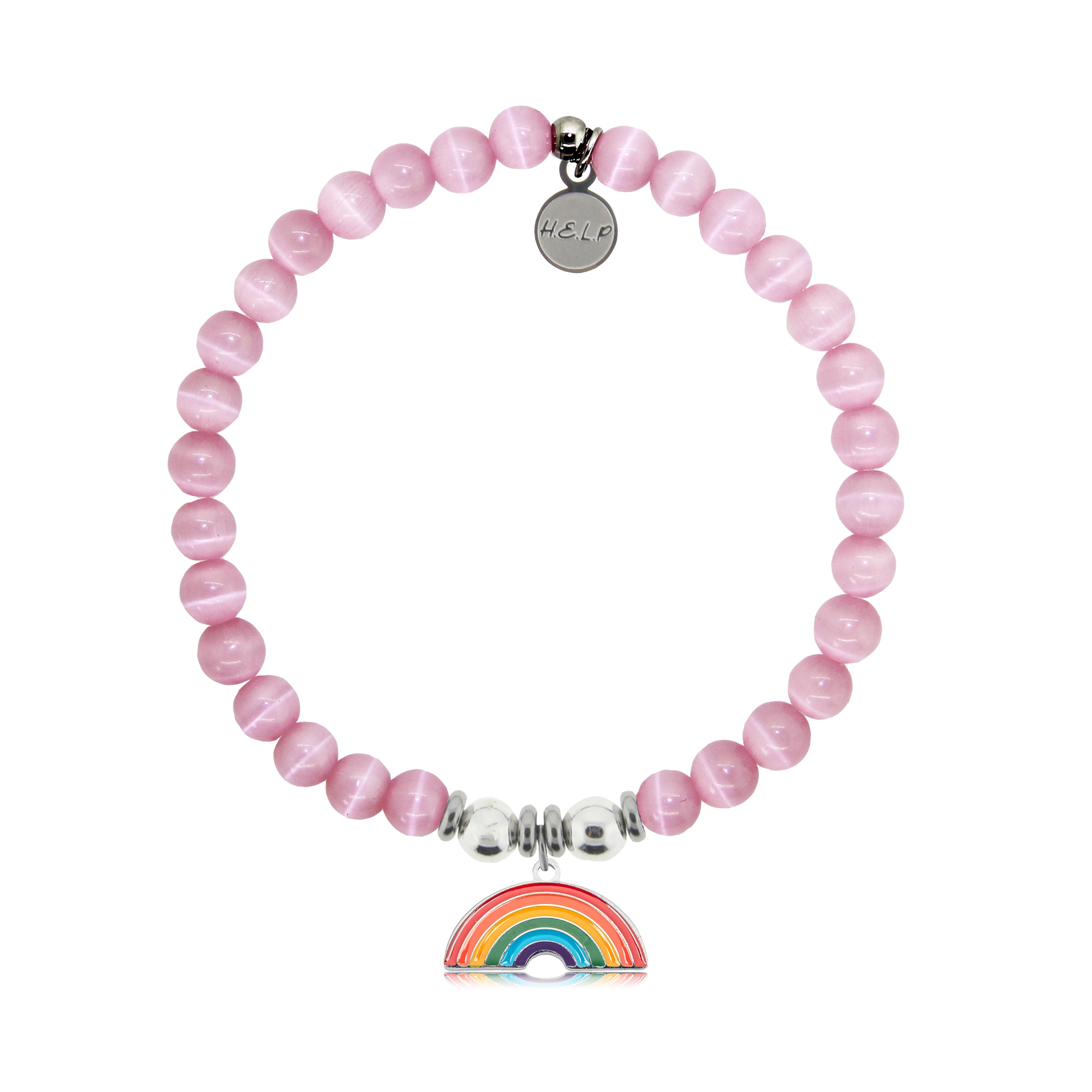 HELP by TJ Rainbow Enamel Charm with Pink Cats Eye Charity Bracelet