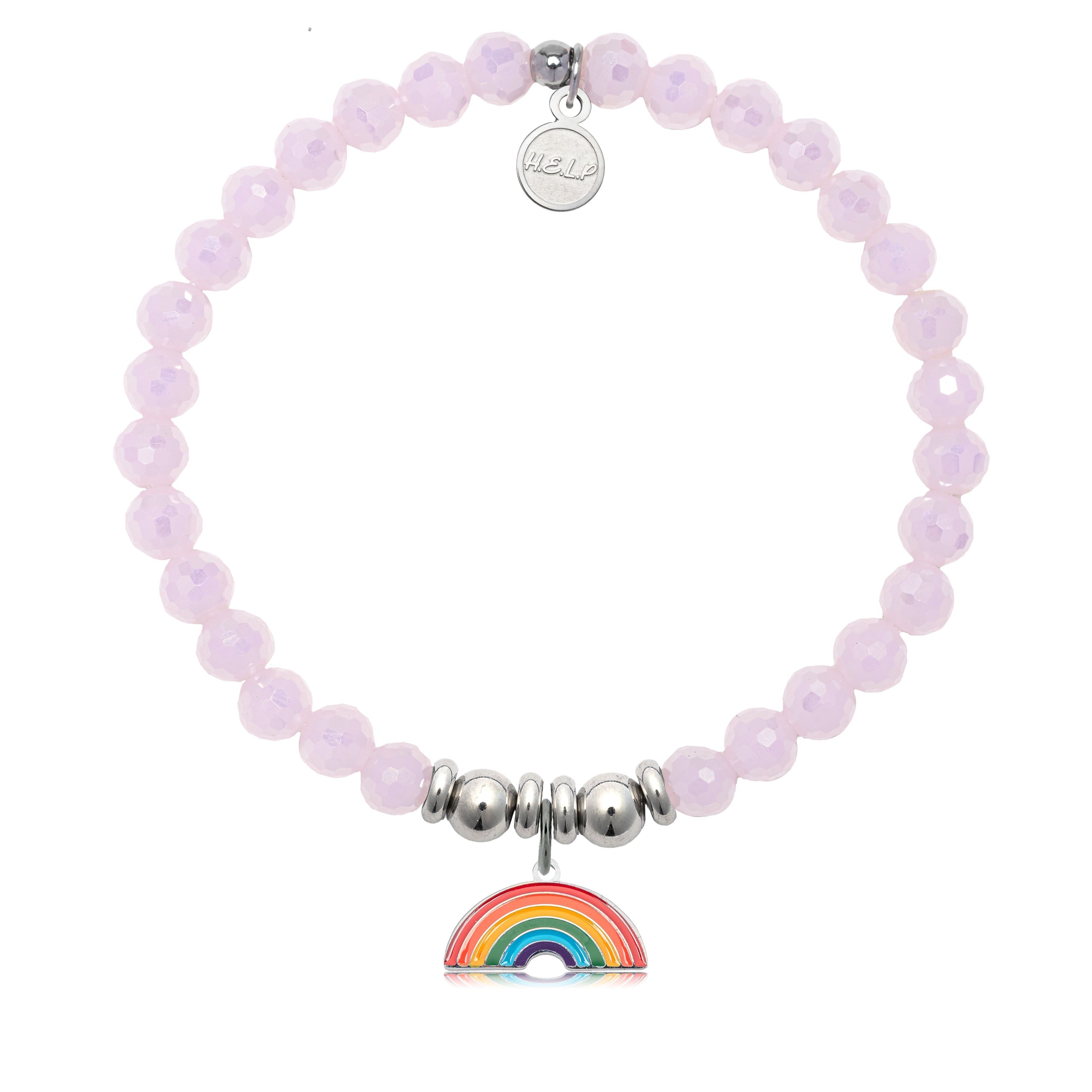 HELP by TJ Rainbow Enamel Charm with Pink Crystal Charity Bracelet