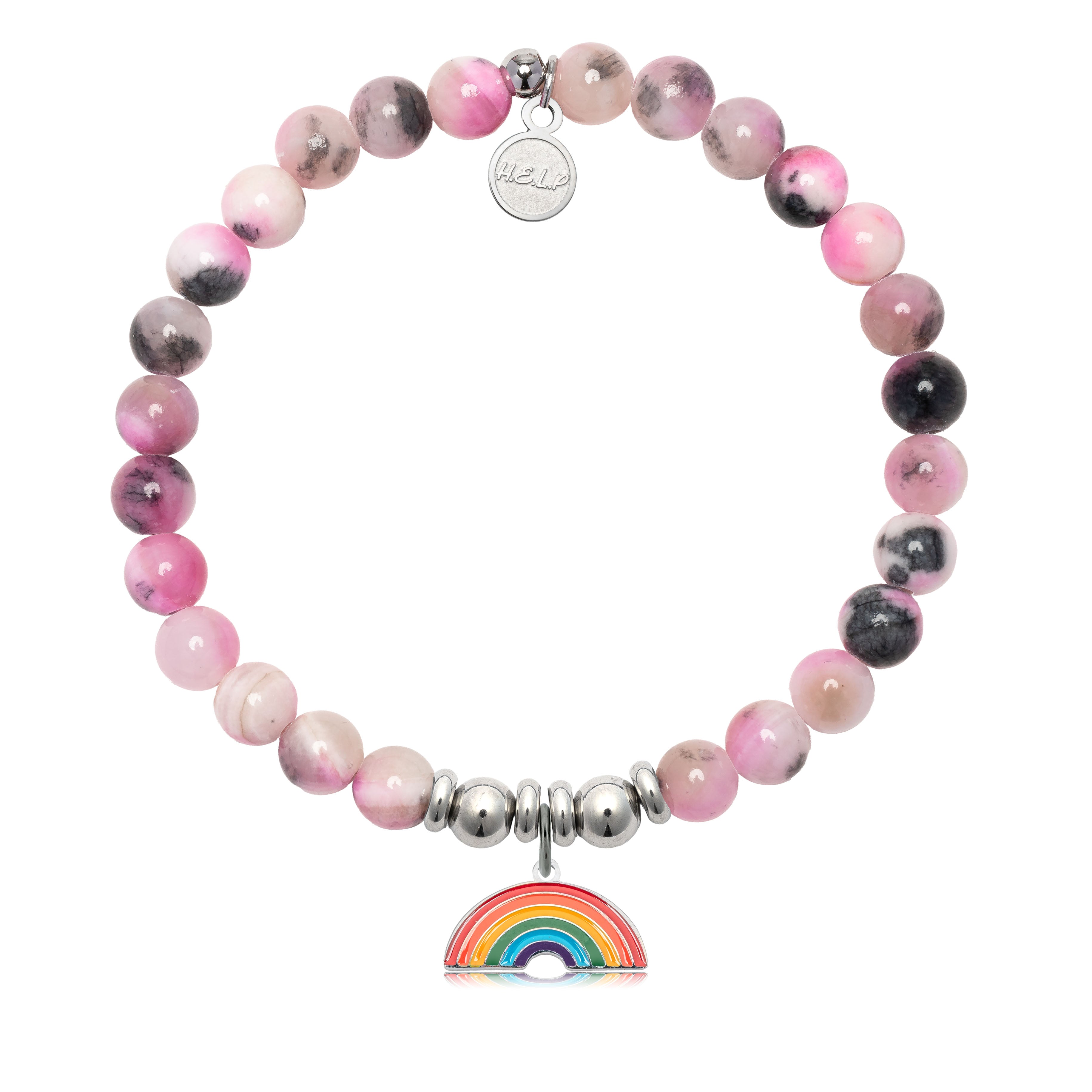 HELP by TJ Rainbow Enamel Charm with Pink Zebra Jade Charity Bracelet