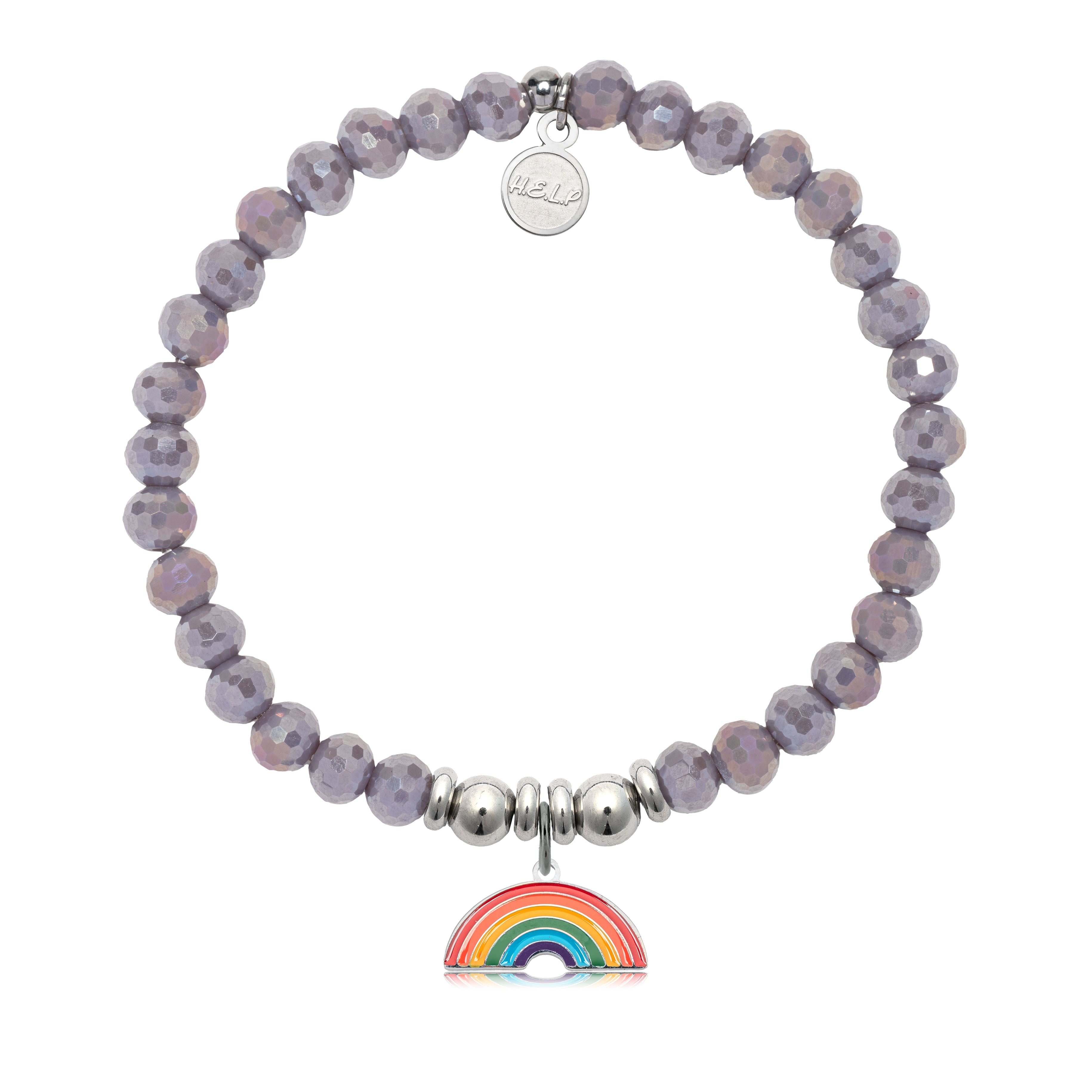 HELP by TJ Rainbow Enamel Charm with Purple Crystal Charity Bracelet