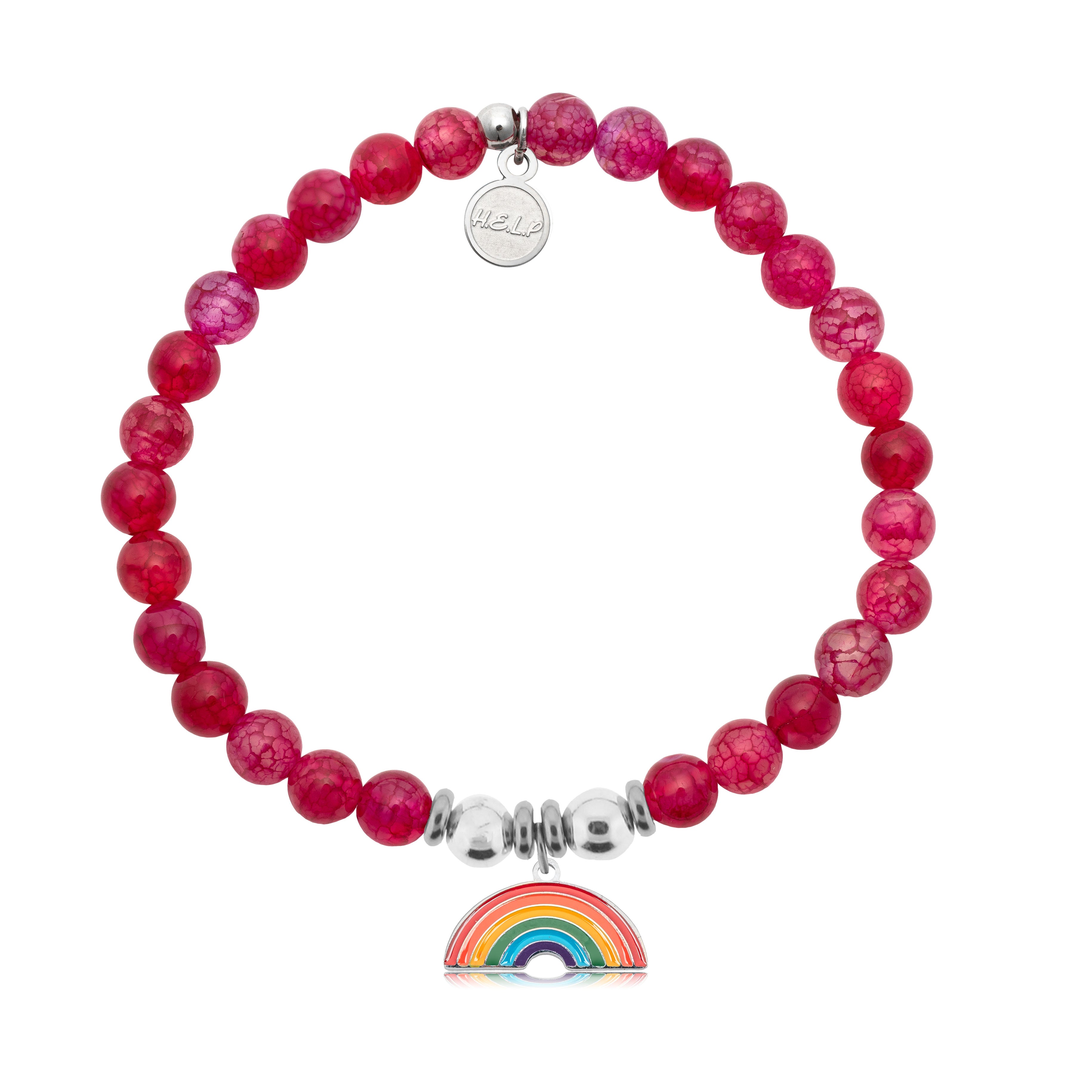 HELP by TJ Rainbow Enamel Charm with Red Fire Agate Charity Bracelet