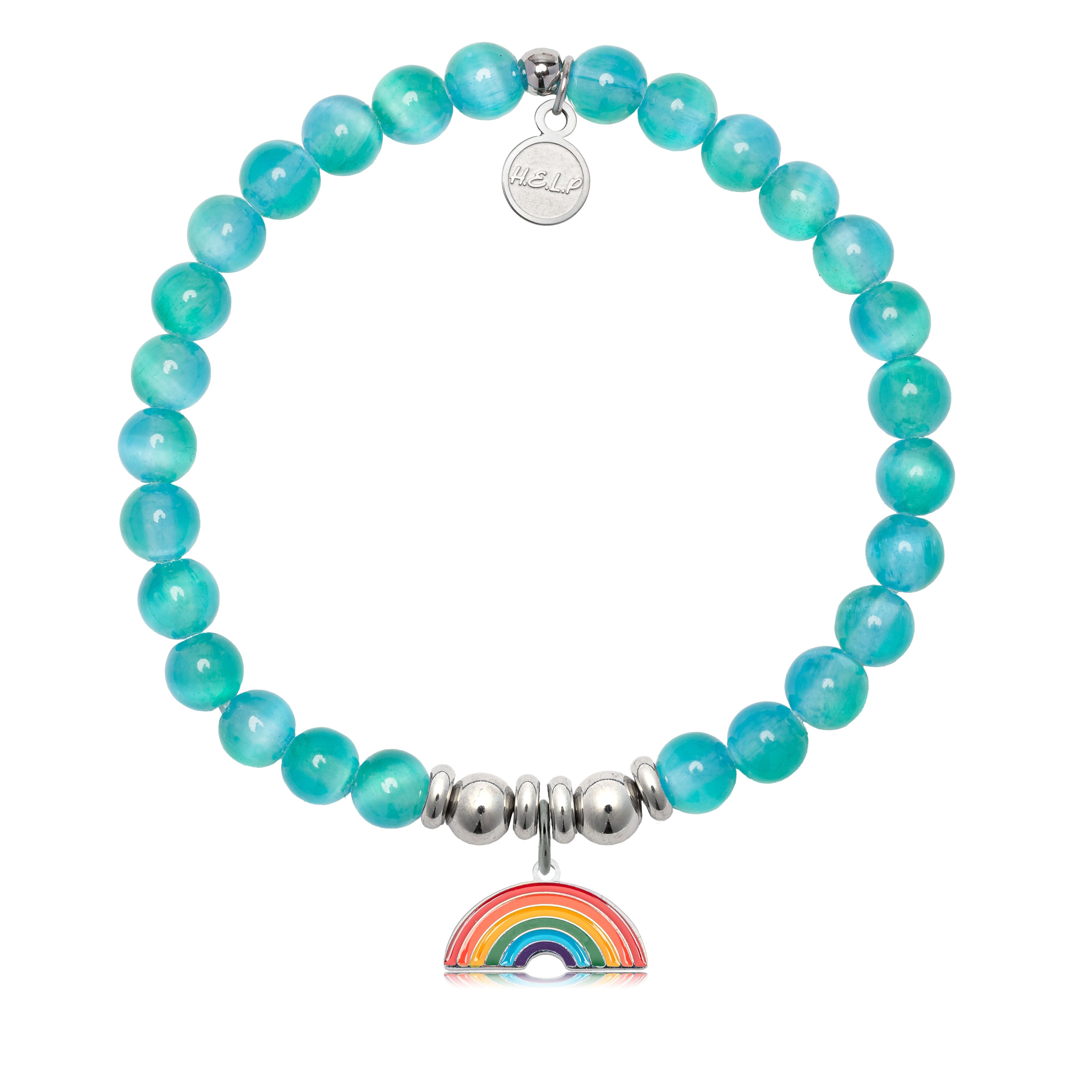 HELP by TJ Rainbow Enamel Charm with Teal Selenite Charity Bracelet