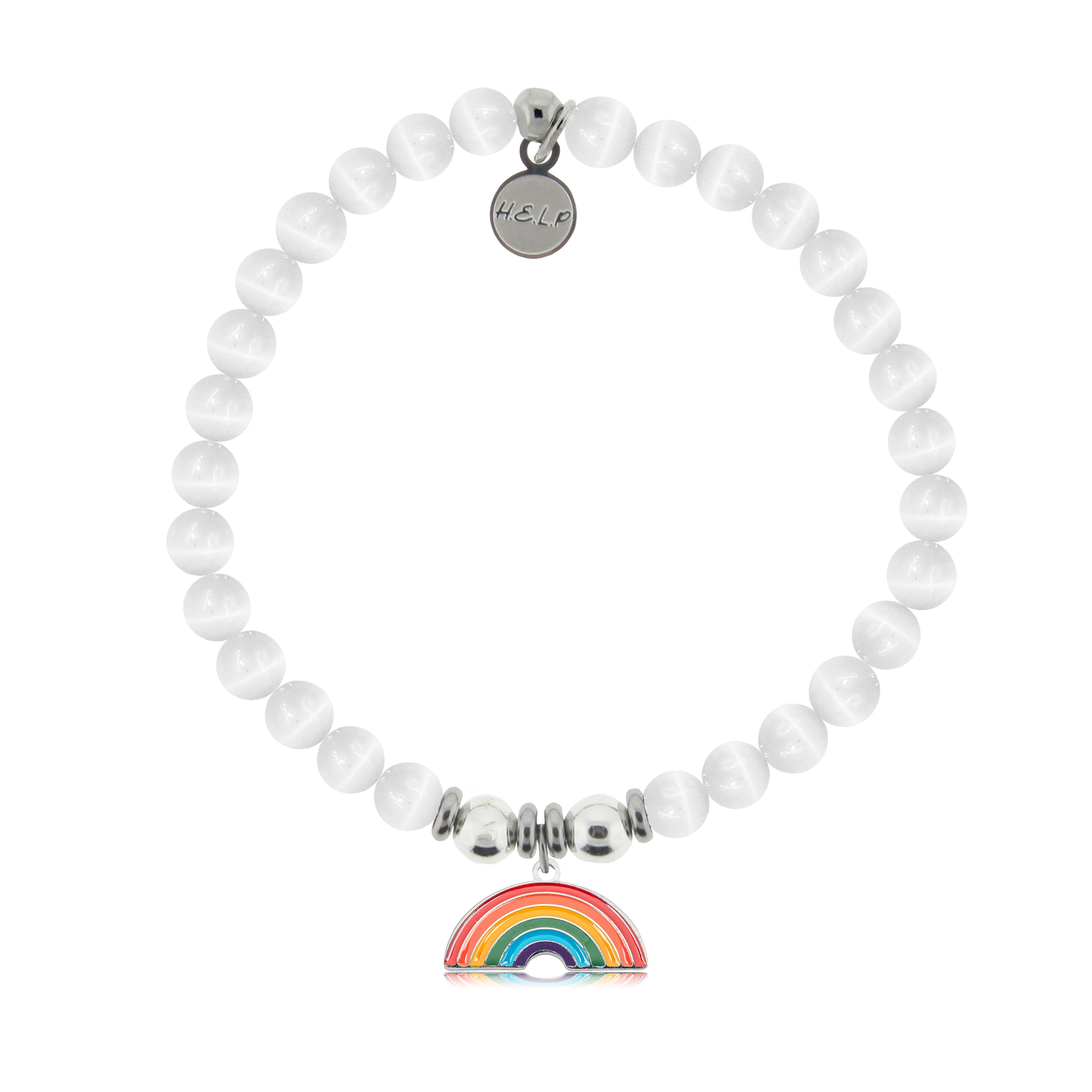 HELP by TJ Rainbow Enamel Charm with White Cats Eye Charity Bracelet