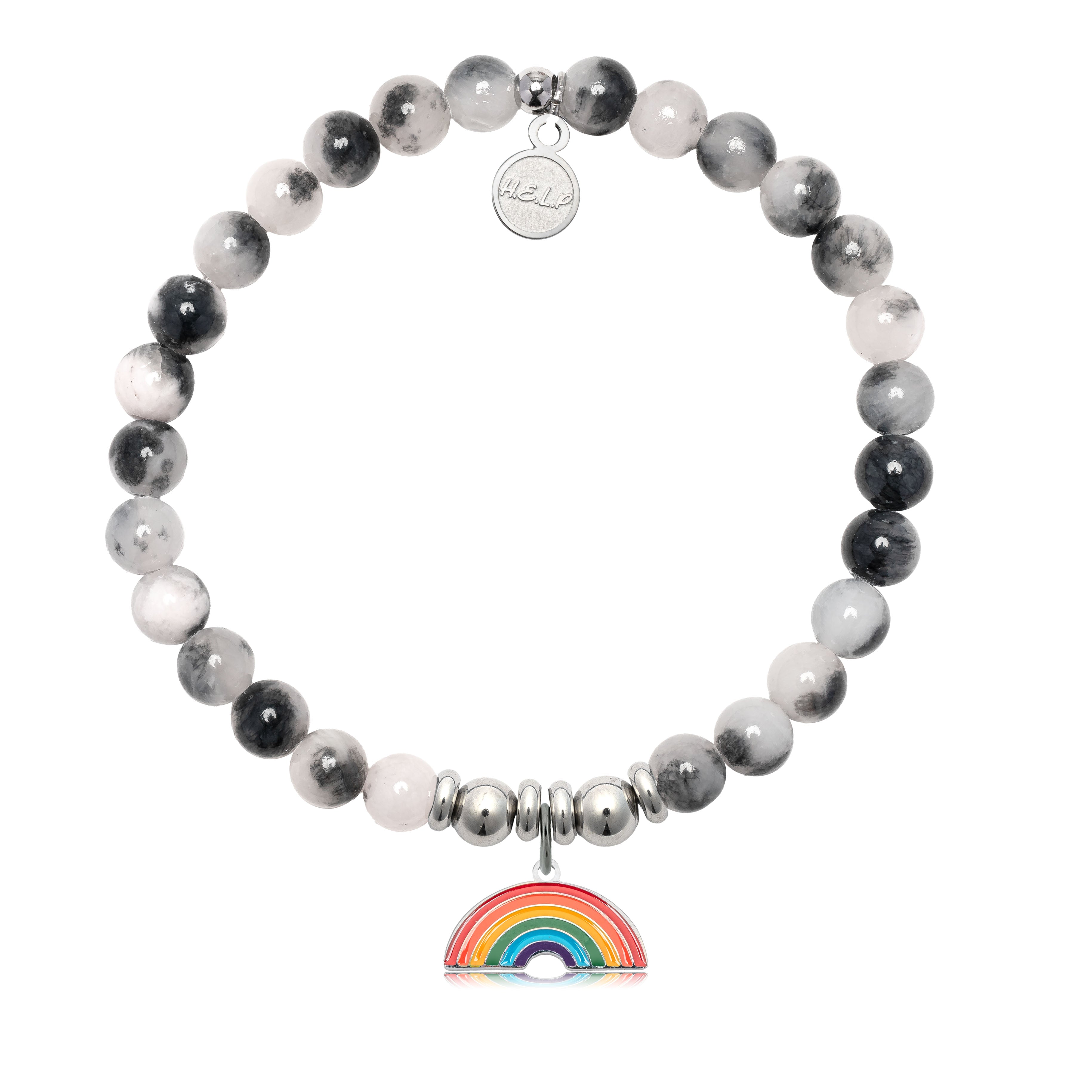 HELP by TJ Rainbow Enamel Charm with Zebra Jade Charity Bracelet
