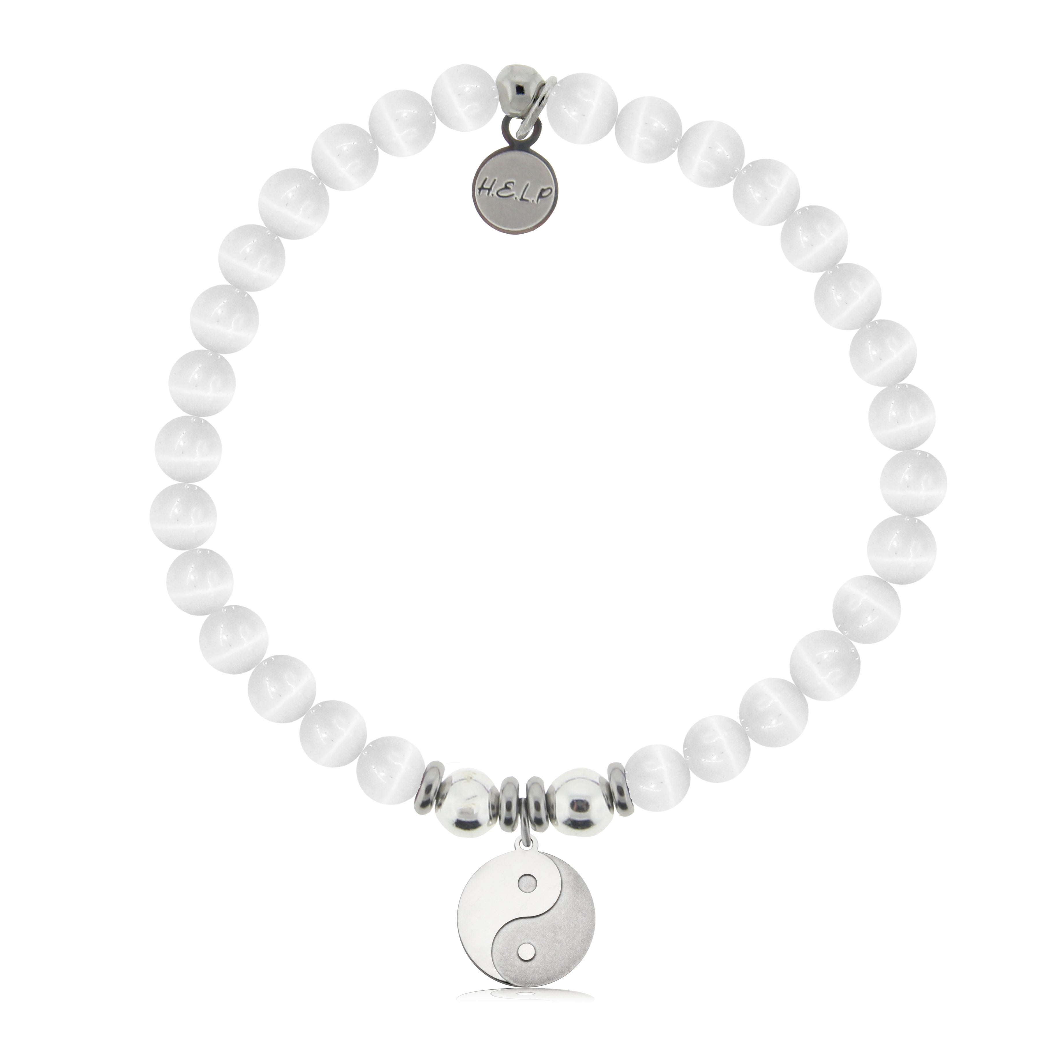 HELP by TJ Raised Yin Yang Charm with White Cats Eye Charity Bracelet
