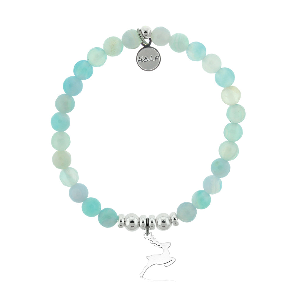 HELP by TJ Reindeer Charm with Light Blue Agate Charity Bracelet