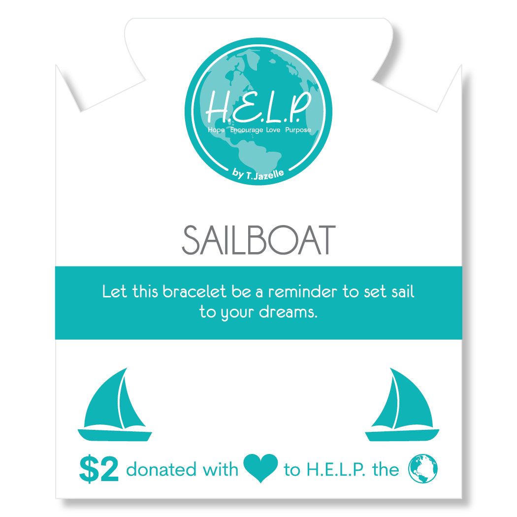 HELP by TJ Sail Boat Charm with Periwinkle Selenite Charity Bracelet