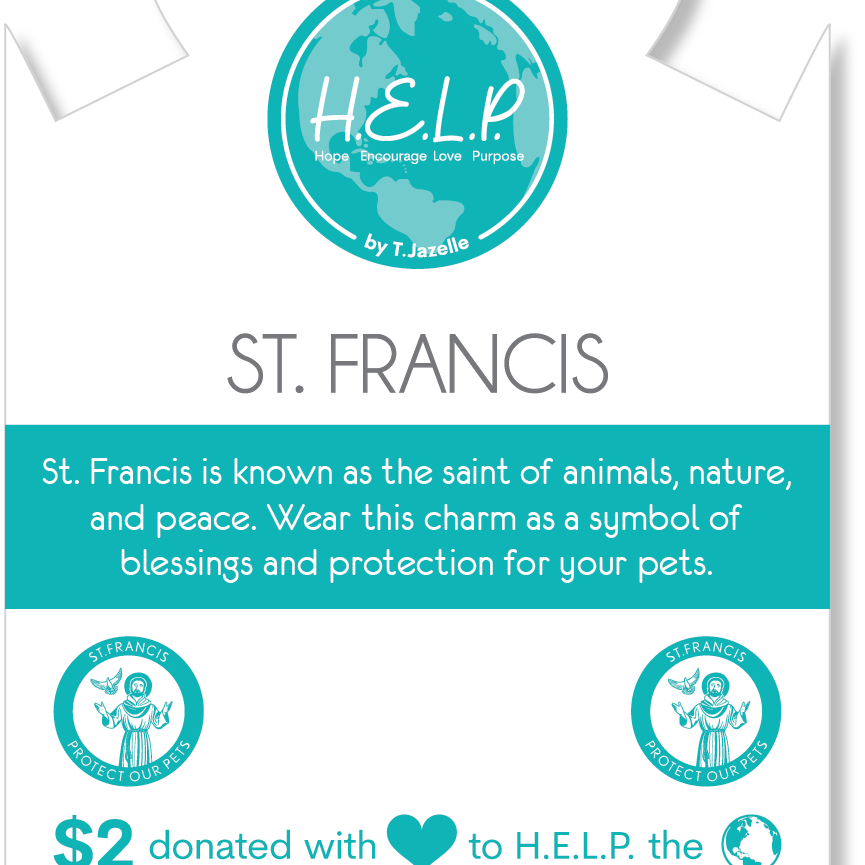 HELP by TJ Saint Francis Charm with Aqua Crystal Charity Bracelet