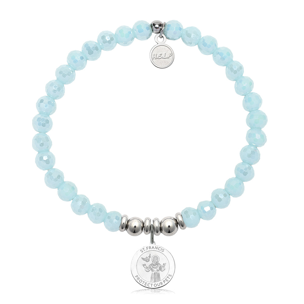 HELP by TJ Saint Francis Charm with Aqua Crystal Charity Bracelet